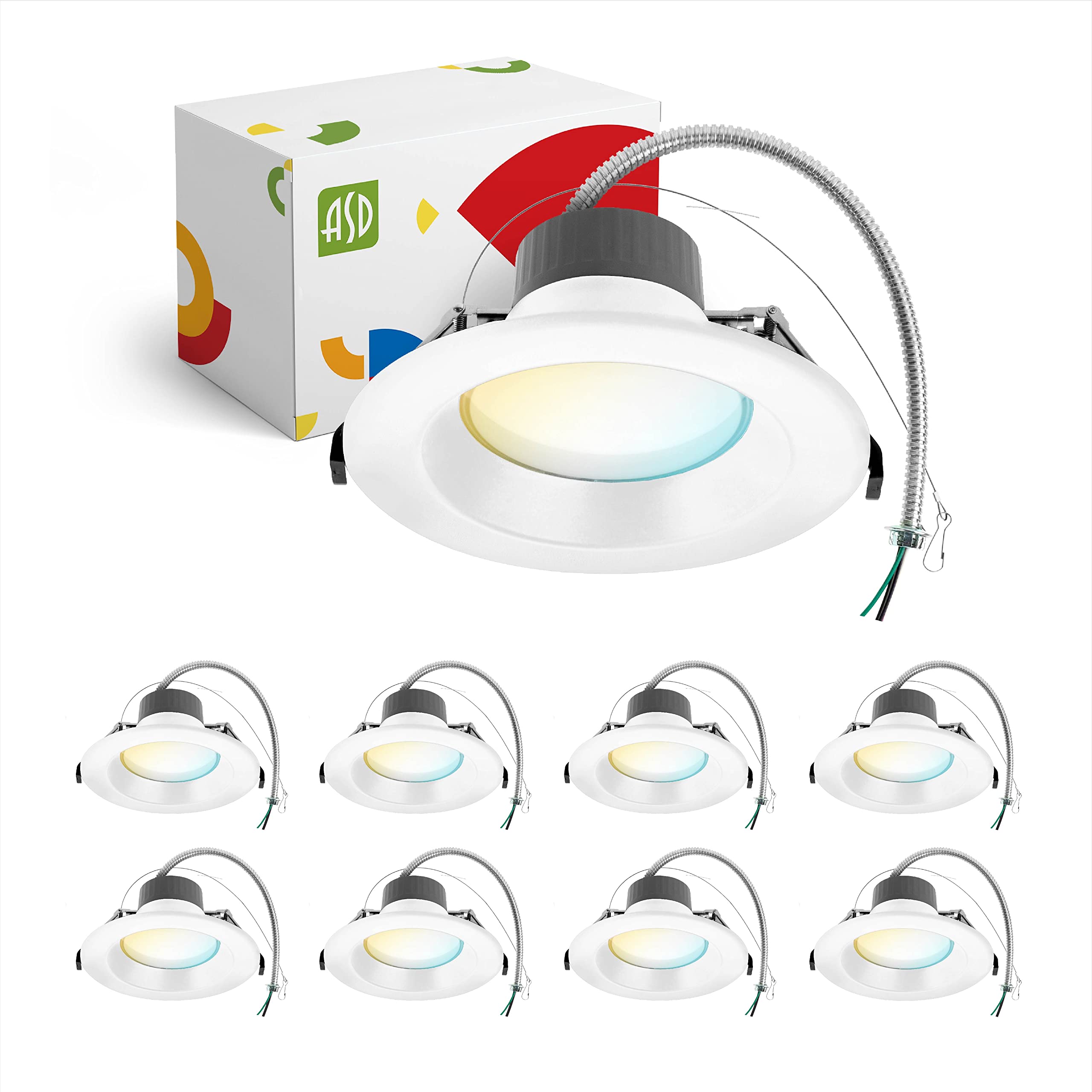 ASD 6 Inch Commercial Canless LED Downlight - Adjustable 10W/15W/22W Dimmable Recessed Ceiling Light - 5 Color Temperatures 2700K-5000K - 120-277V IC Rated UL & Energy Star Certified - 8 Pack - Perfect for Offices, Retail Stores and Home Lighting
