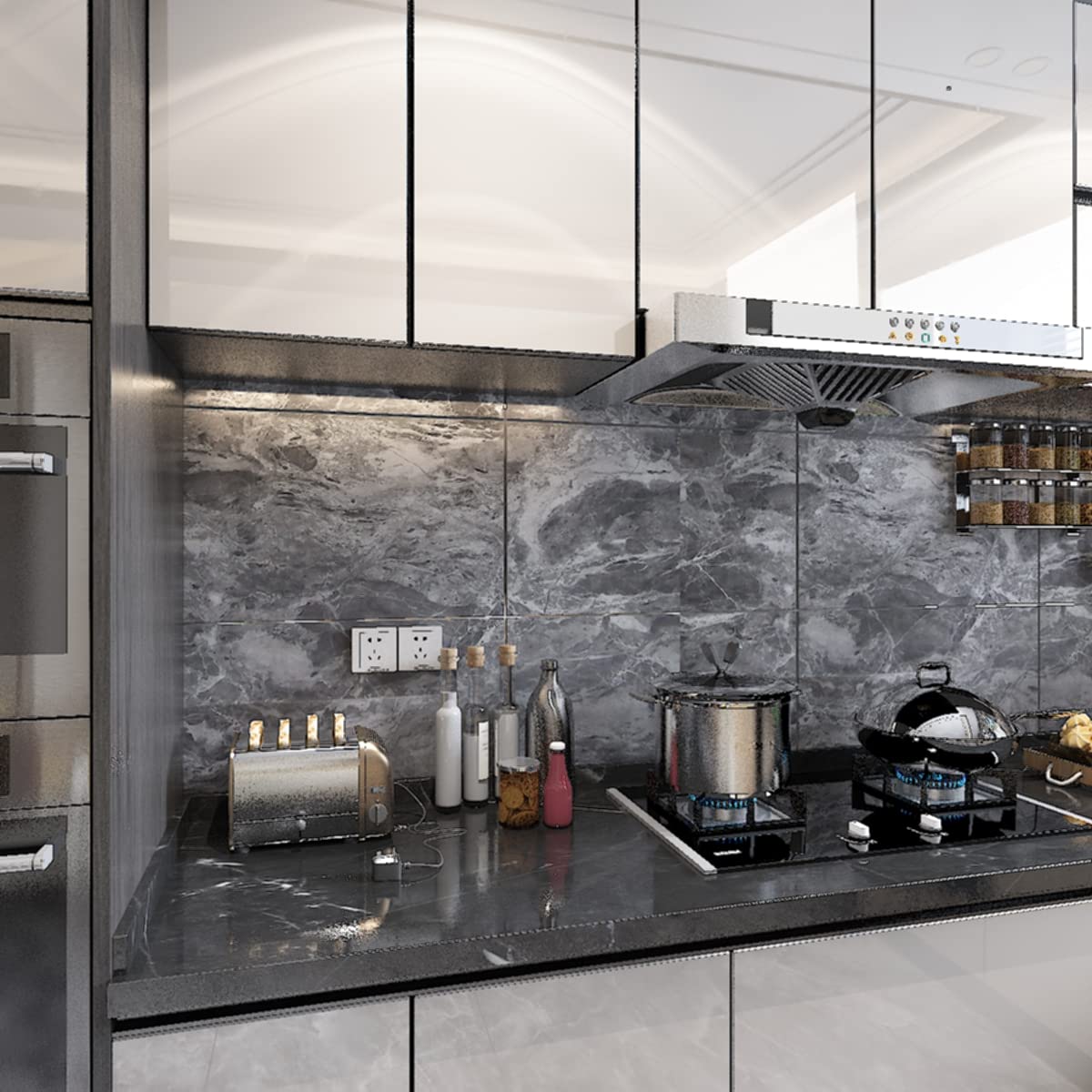 Gray Marble Contact Paper - Textured Granite Peel & Stick Wallpaper - Waterproof Removable Vinyl Wrap for Countertops, Kitchen Tables, Cabinets & Furniture - Easy DIY Matte Finish Decoration