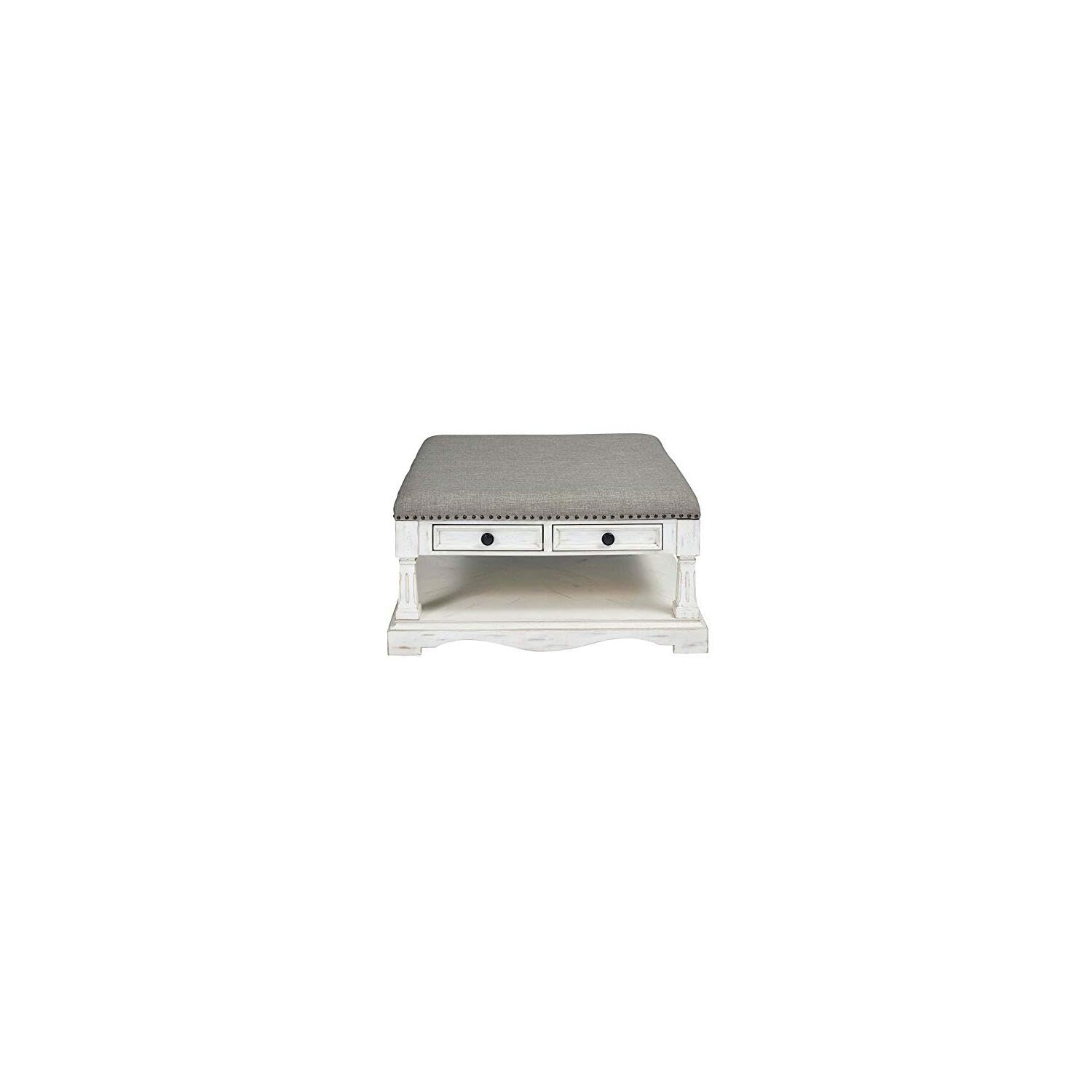 Progressive Furniture Belhamy Park Cocktail Table - Chalk White & Gray Fabric Coffee Table for Living Room, Perfect for Home Decor & Entertaining Guests