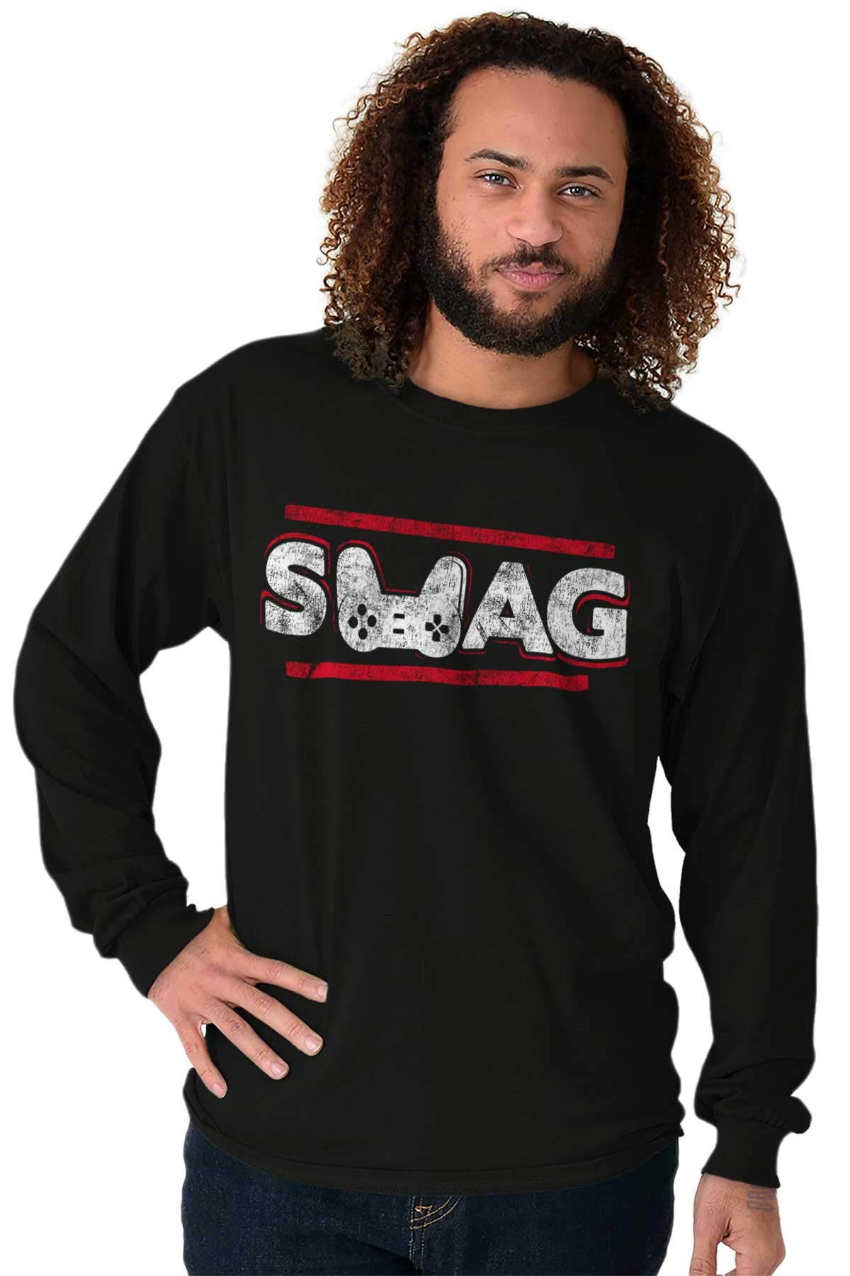 Swag Controller Gamer T-Shirt - Long Sleeve Video Game Graphic Tee for Men - Perfect for Gaming, Esports & Geek Culture Events