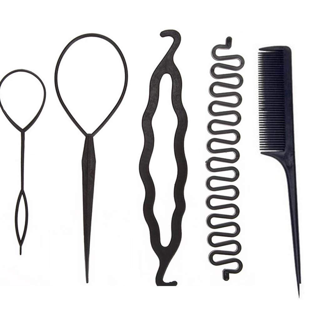5-Piece Hair Bun Maker Set - Magic Pull Hair Hook, Needle Stick & Fishtail Coil Comb for Women | Easy Hairstyling Accessories for Ponytails, Buns & Braids (Perfect for Home, Salon & Travel)