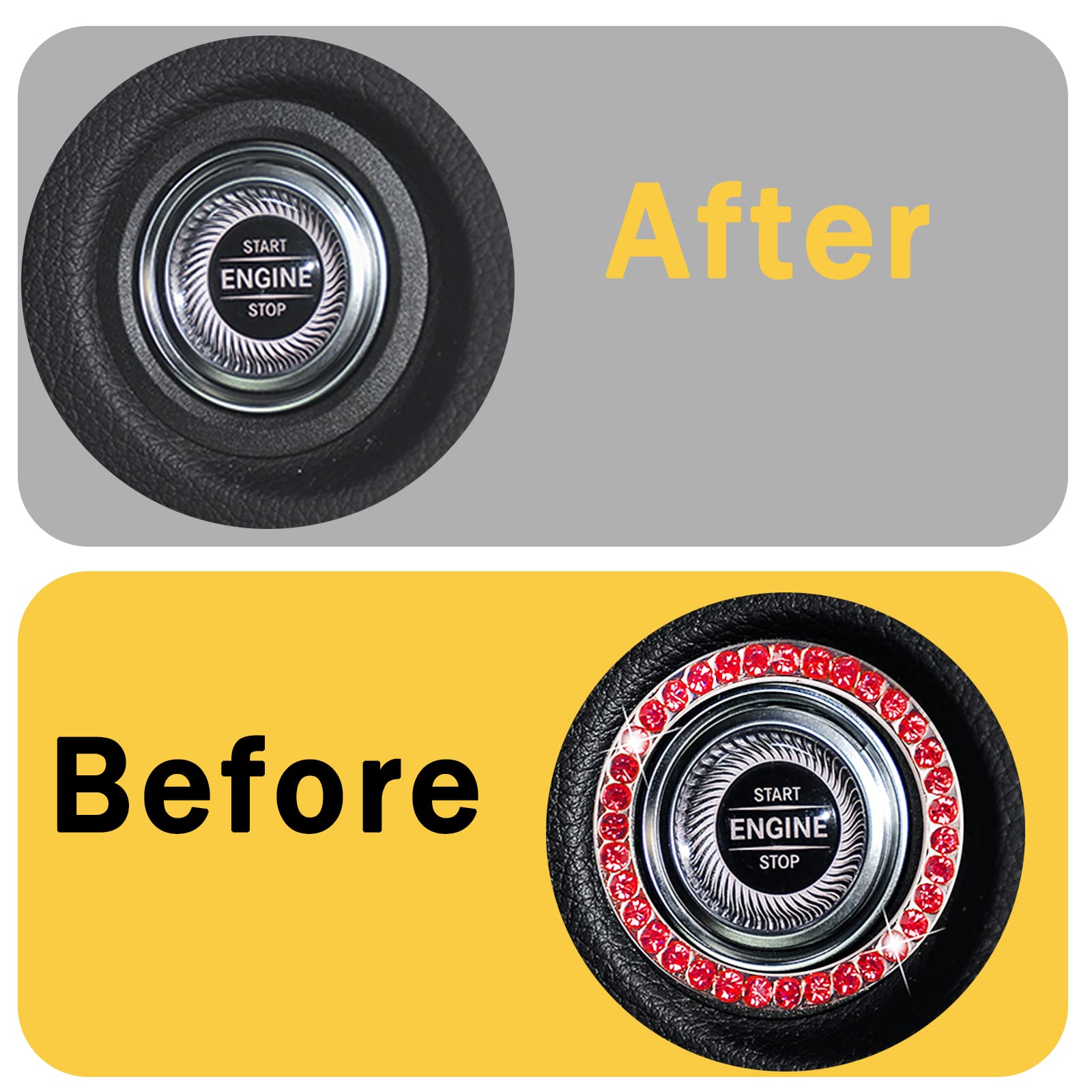 Bling Car Ring Emblem Sticker - Sparkling Push Start Button Cover & Key Ignition Starter Decoration (Red) - Perfect for Car Interior Customization & Luxury Vehicle Accessories