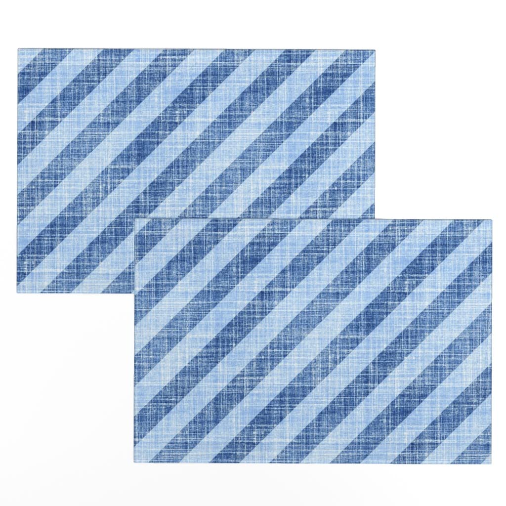 Spoonflower Linen Cotton Canvas Placemats Set of 2 - Blue Stripe Midcentury Modern Printed Table Mats for Dining, Kitchen Decor & Dinner Party Setting