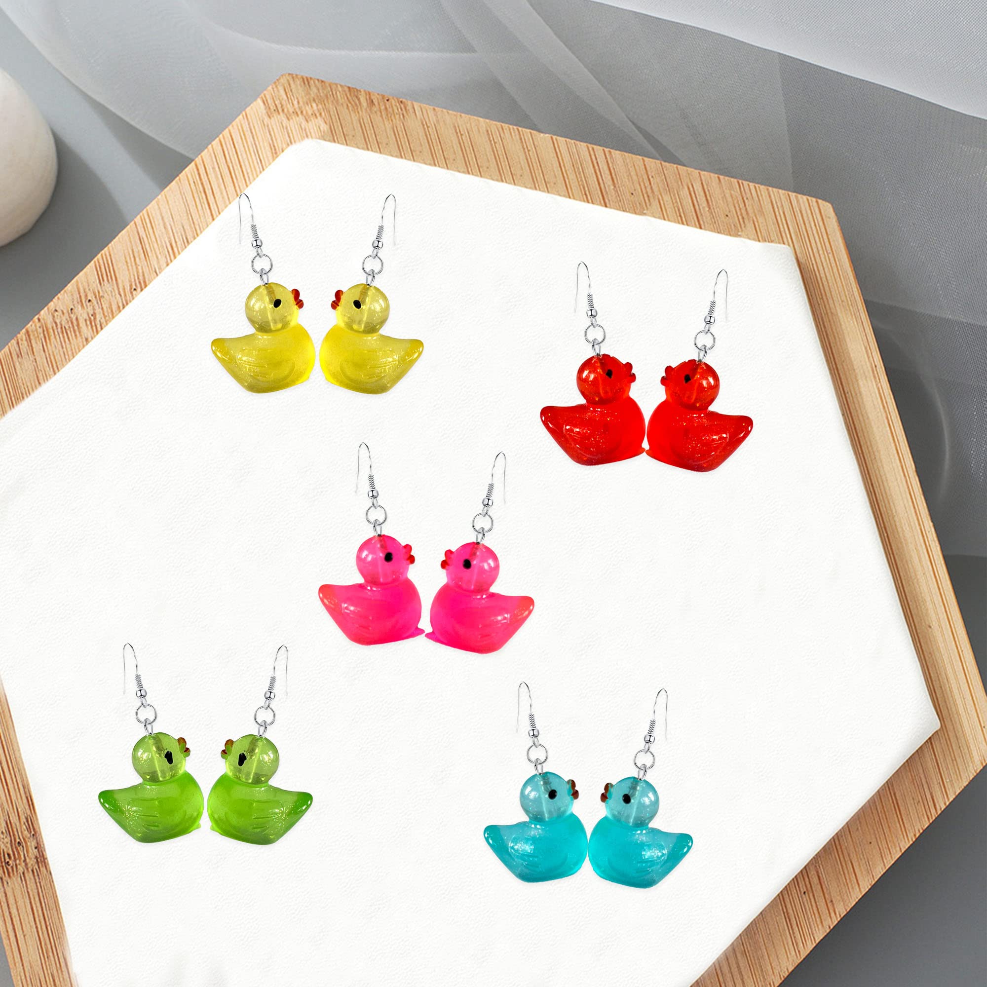 5 Pairs Cute Duck Dangle Drop Earrings - Funny Resin Duck Pendant Jewelry for Women | Indie Aesthetic Creative Personalized Gift | Perfect for Casual Wear, Parties & Gifts