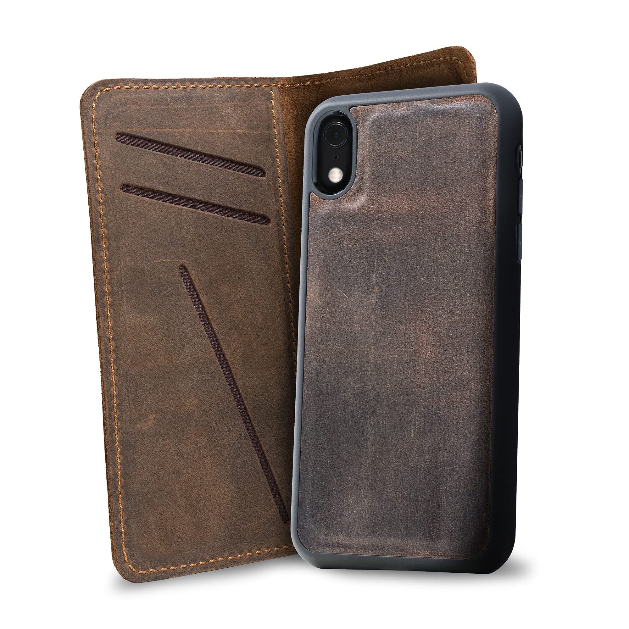 Premium PEGAI Personalized 100% Genuine Leather Wallet Case for iPhone XR - Magnetic Card Holder with Built-in Screen Protector | Handmade Protective Phone Cover | Perfect for Business, Travel & Everyday Use | McLean Chestnut Design