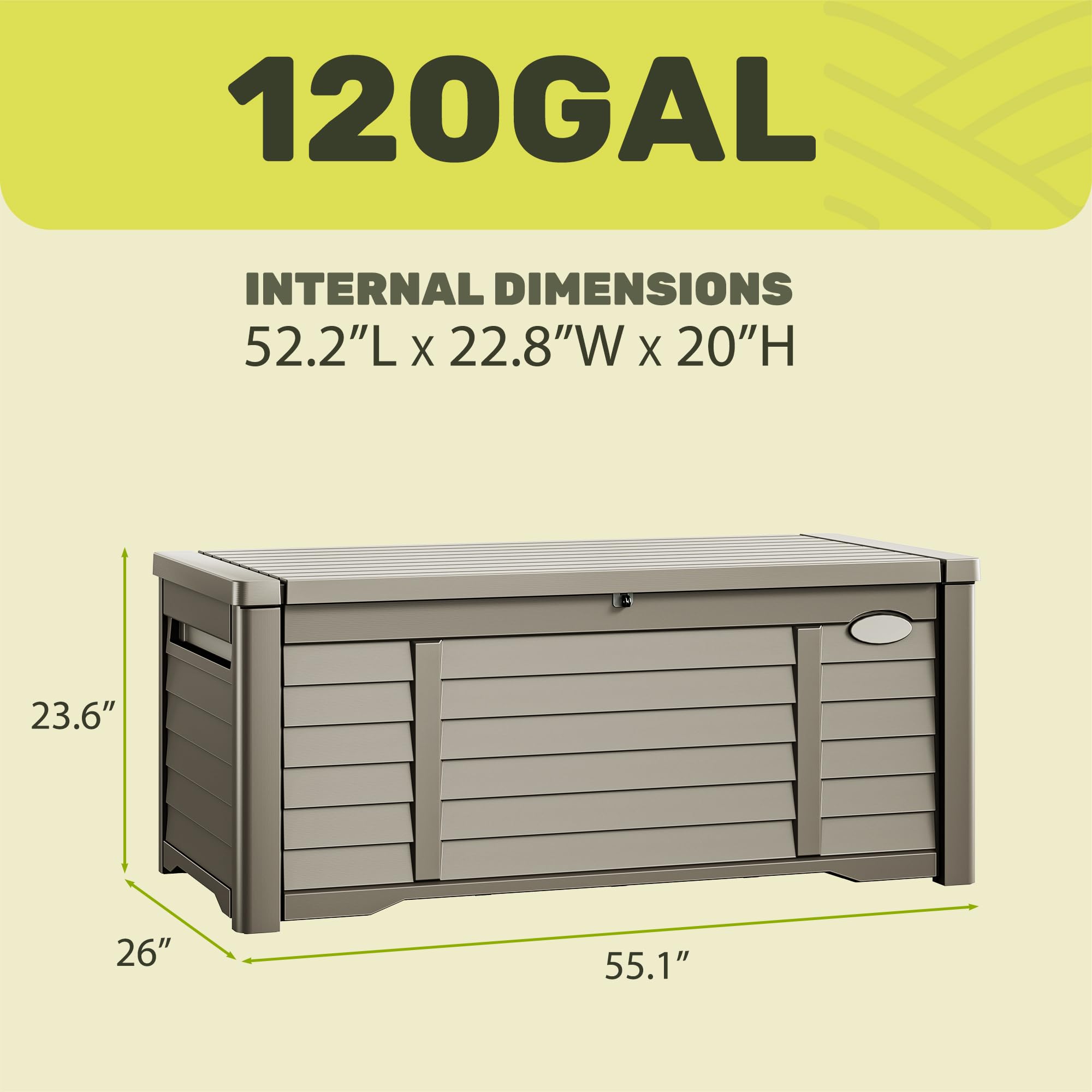 YITAHOME 120 Gallon Large Outdoor Storage Deck Box - Waterproof Patio Furniture with Lockable Lid for Pool Supplies, Garden Tools, Cushions - Durable Resin Storage Bench (Taupe) | Perfect for Backyard, Deck, Poolside & Garden Organization