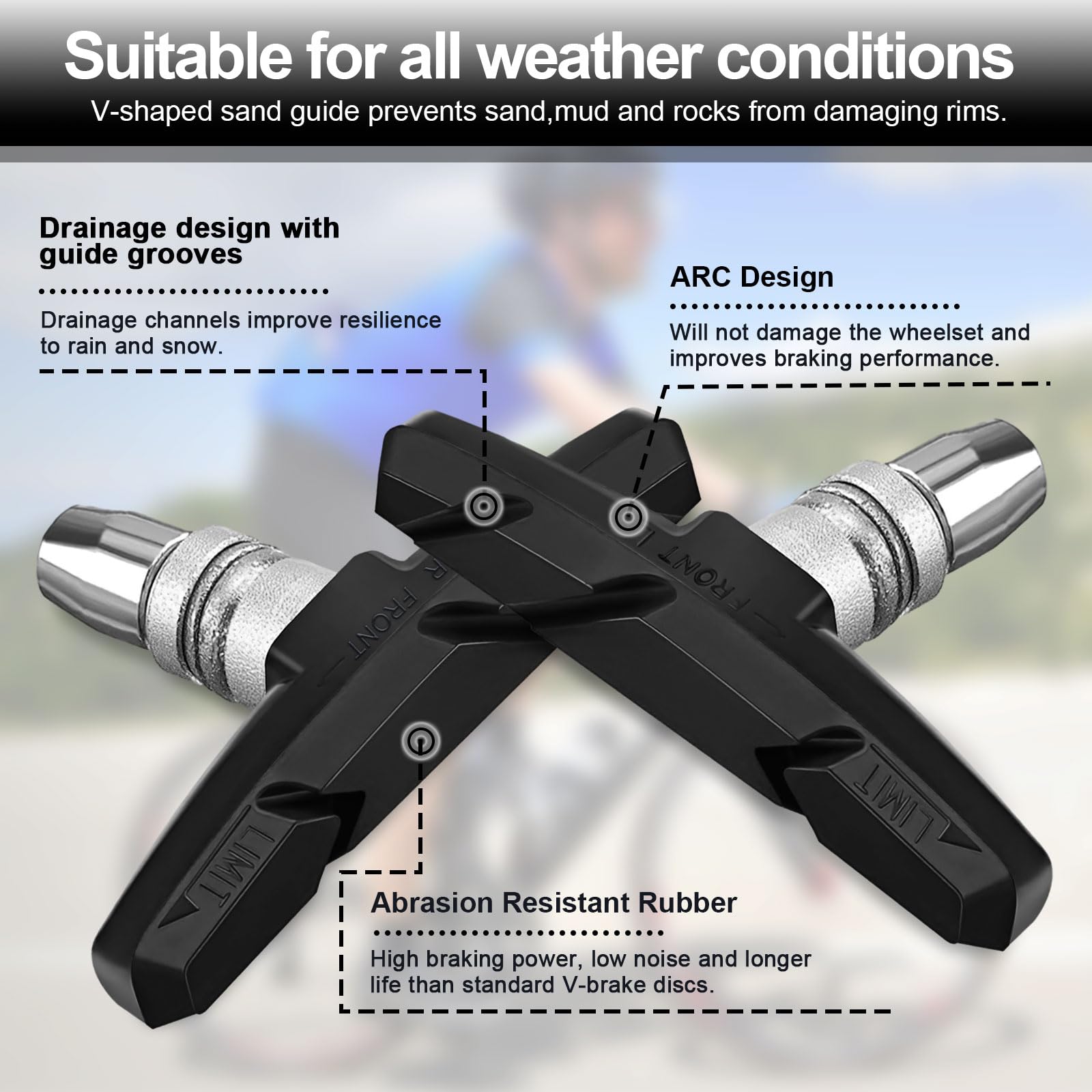 Premium 4-Piece Bike Brake Pads - Durable Mountain & Road Bicycle Brake Blocks for Enhanced Stopping Power (Black) | Perfect for Commuting, Trail Riding & Urban Cycling Safety