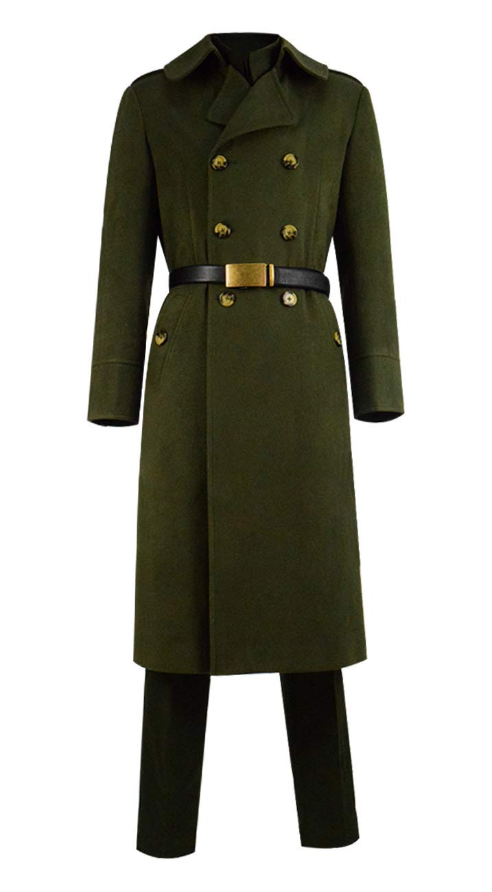 Men's Dimitri Army Green Qi Pao Long Trench Coat Suit with Pants & Belt Set - Vintage Chinese Style Halloween Cosplay Costume for Parties & Themed Events