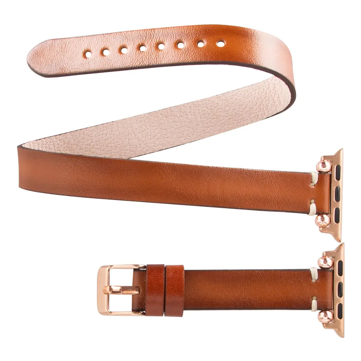 Genuine Brown Leather Double Tour Slim Strap for Apple Watch - Stylish & Comfortable Replacement Band for Work, Travel & Everyday Wear