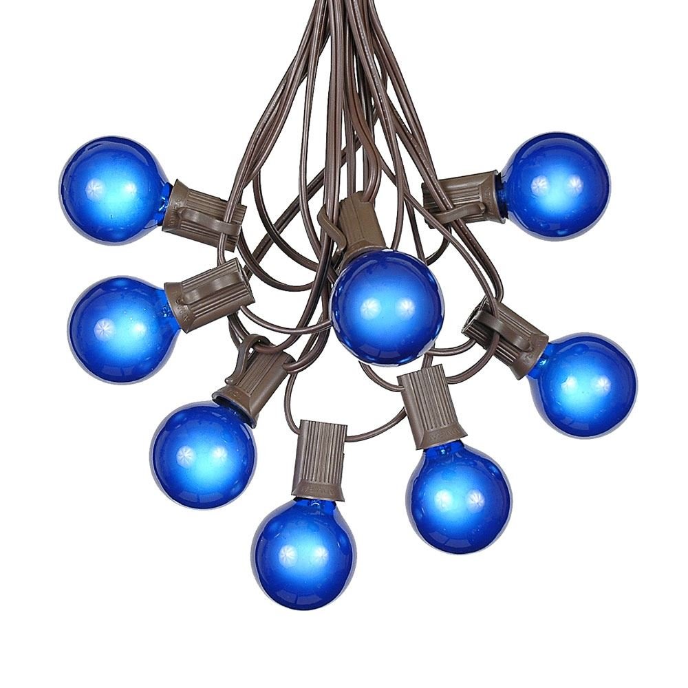G40 Vintage Patio String Lights with 25 Blue Globe Bulbs - 25ft Brown Wire Outdoor Hanging Lights for Garden, Backyard, Cafe & Market Decor - Weatherproof & Dimmable for Parties, Weddings & Outdoor Dining