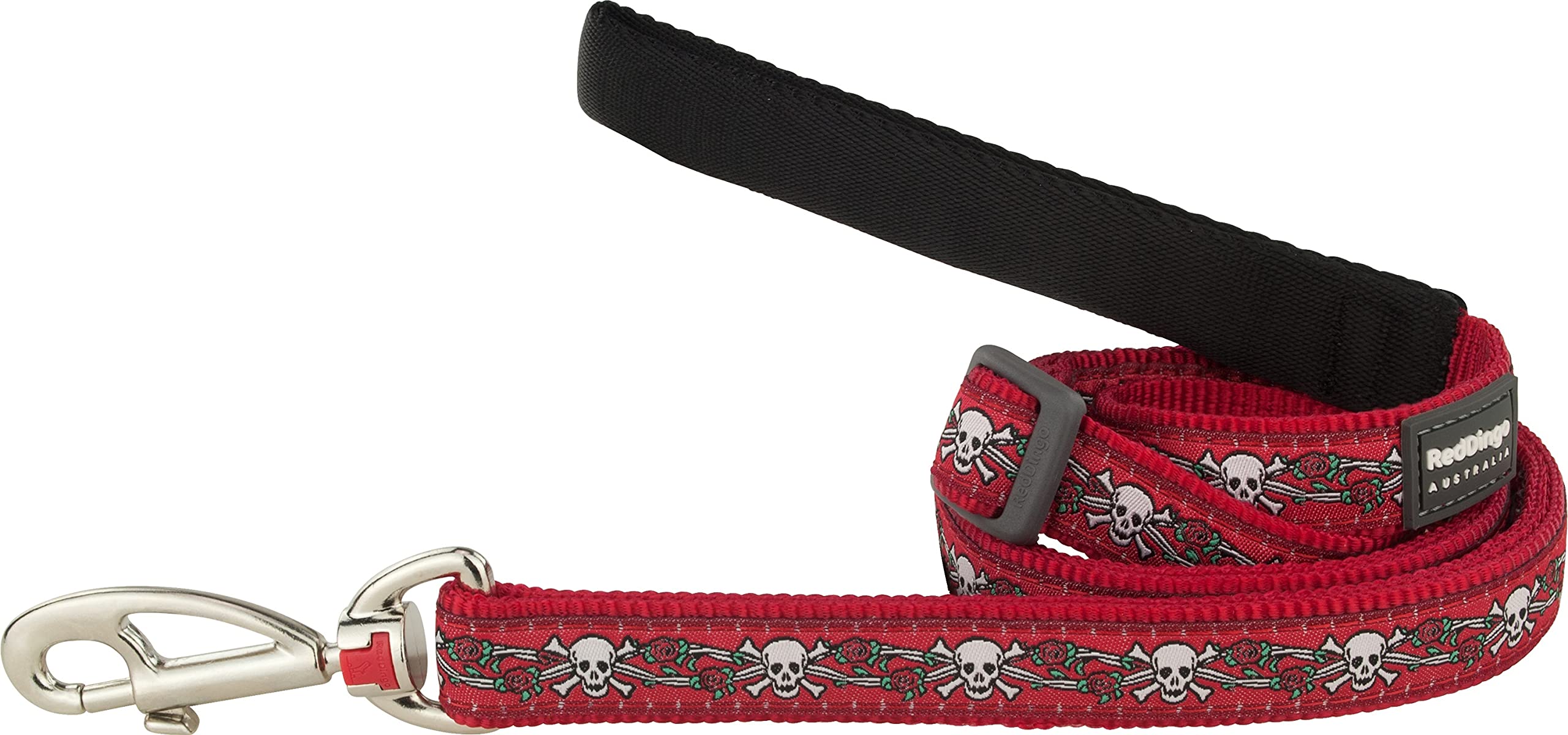 Red Dingo Pet Leash with Skull & Roses Design - 15mm Wide Durable Dog Leash for Medium to Large Dogs - Perfect for Walking, Training & Outdoor Adventures