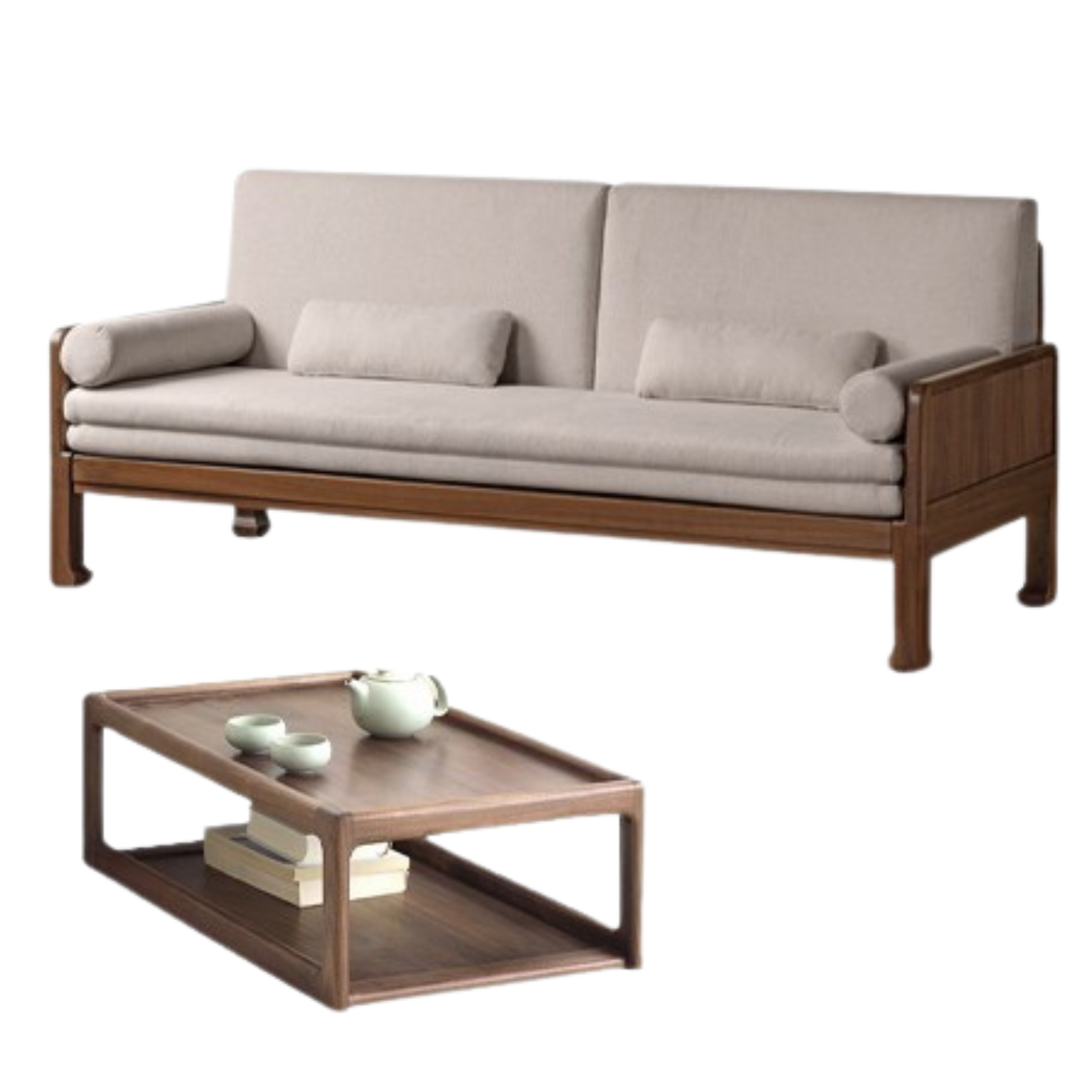 Premium Black Walnut & Oak Solid Wood Foldable Sofa Bed - Convertible Sleeper Couch for Small Spaces, Guest Rooms & Apartments