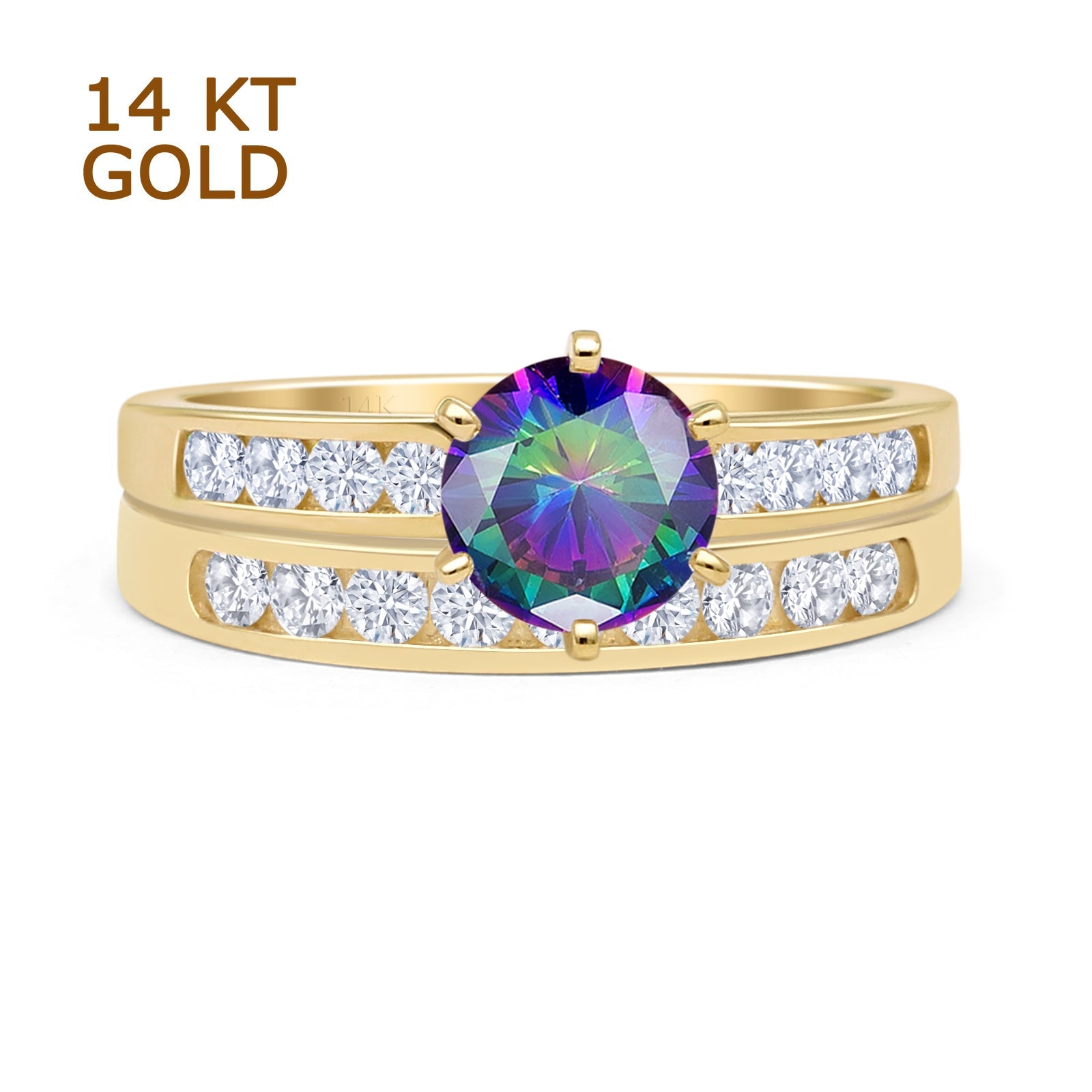 Rainbow CZ 14K Yellow Gold