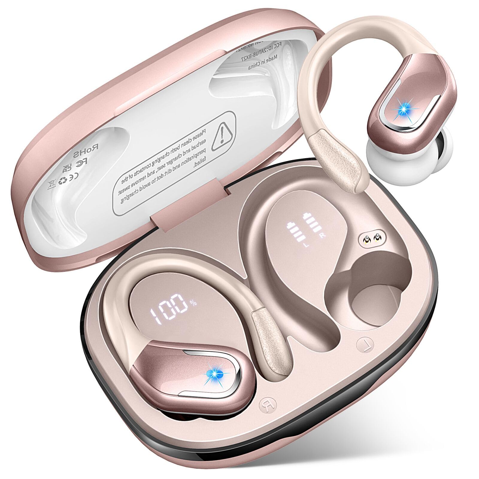 2024 Wireless Bluetooth 5.4 Earbuds with 75H Playtime, 4 ENC Mic & Noise Cancelling - IP7 Waterproof Sport Headphones for Running, Workout & Gym | Secure Earhooks Design for Active Lifestyle