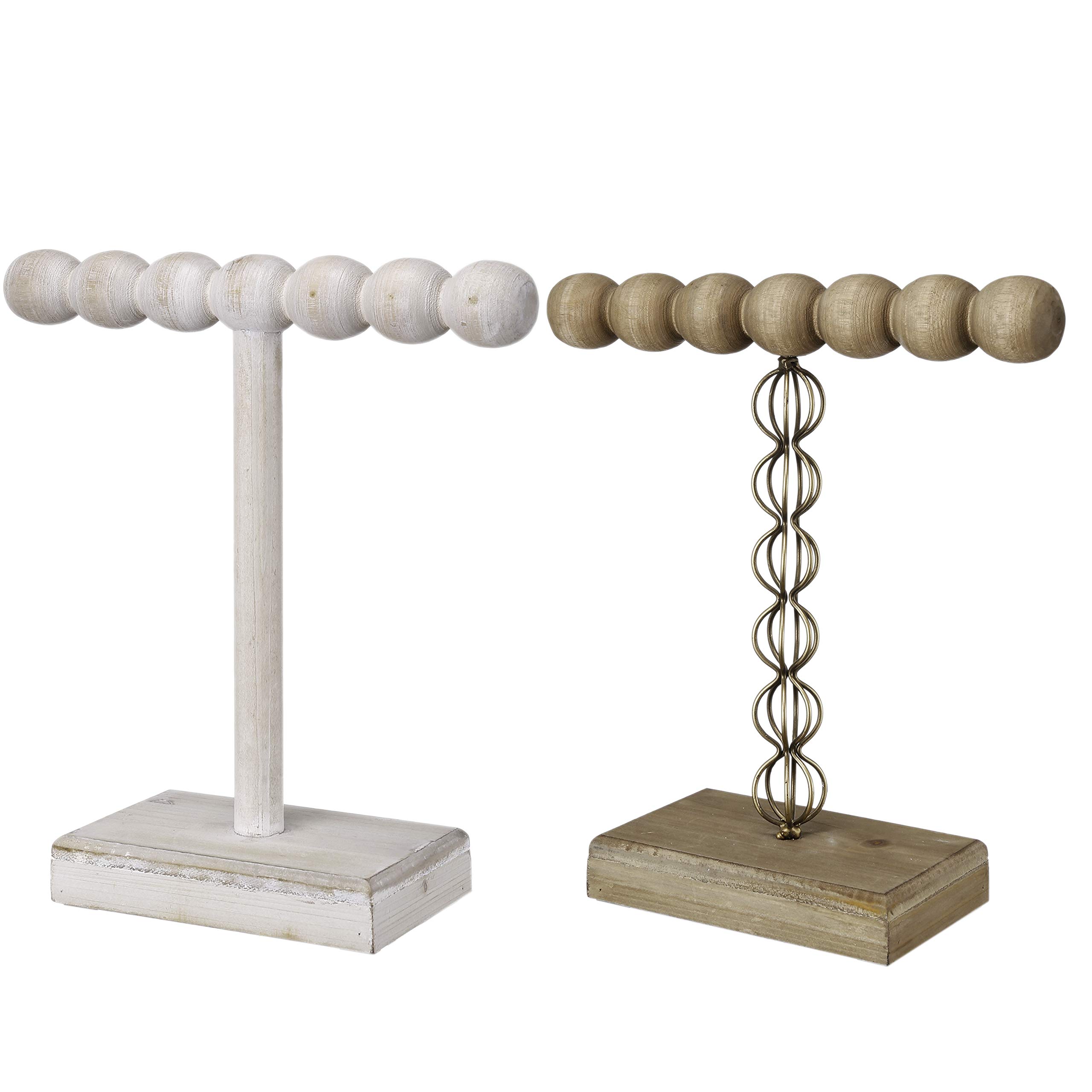 A&B Home Set of 2 Jewelry Organizer Stands - Natural & White Wash Wooden Display for Necklaces, Rings & Bracelets - Perfect for Bedroom, Bathroom & Closet Organization