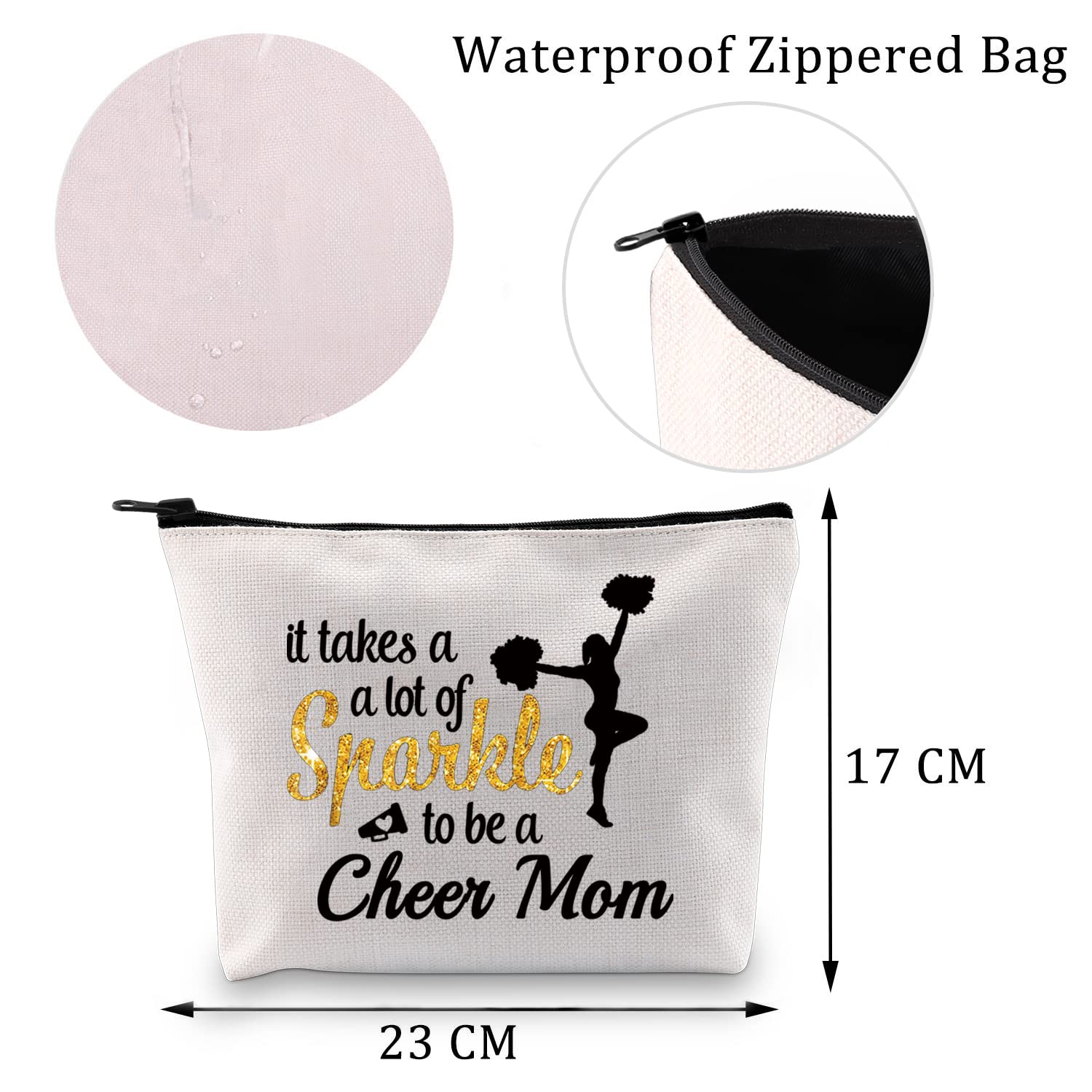 MBMSO Sparkle Cheer Mom Makeup Bag - Perfect Cheerleader Mom & Coach Gift for Women - Medium Size Cosmetic Pouch for Cheer Practice, Competitions & Travel