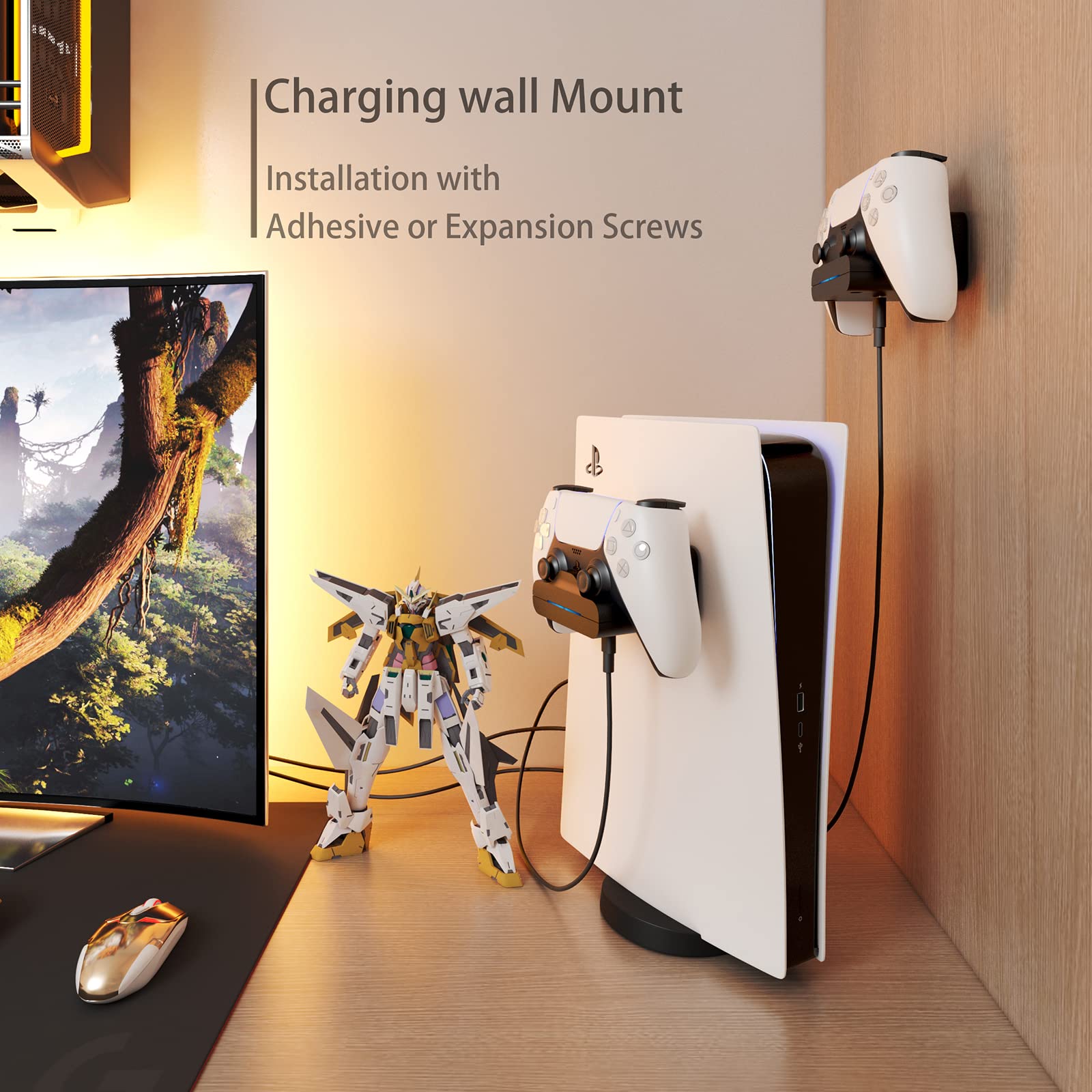 PS5 DualSense Controller Charging Station with 1m USB-C Cable & LED Indicator - Wall Mountable Charger Dock for Playstation 5 Gamepad - Perfect for Gaming Setup and Multi-Controller Charging