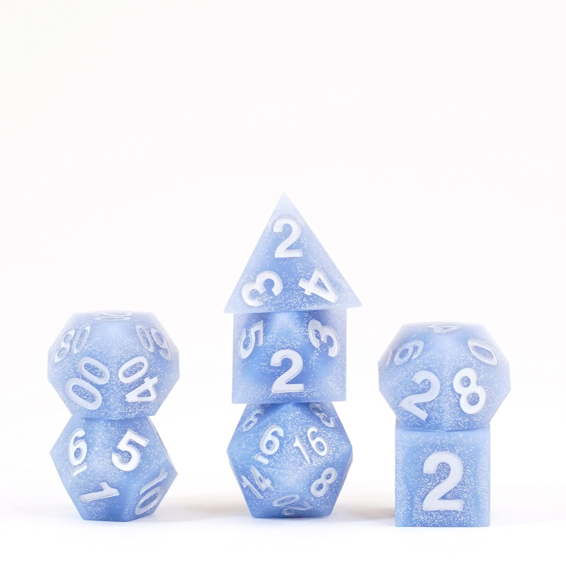 FanRoll 16mm Sharp Edge Silicone Rubber Polyhedral DND Dice Set - Glacial Debris Style RPG Dice for Dungeons & Dragons, Pathfinder, MTG and Tabletop Gaming Adventures
