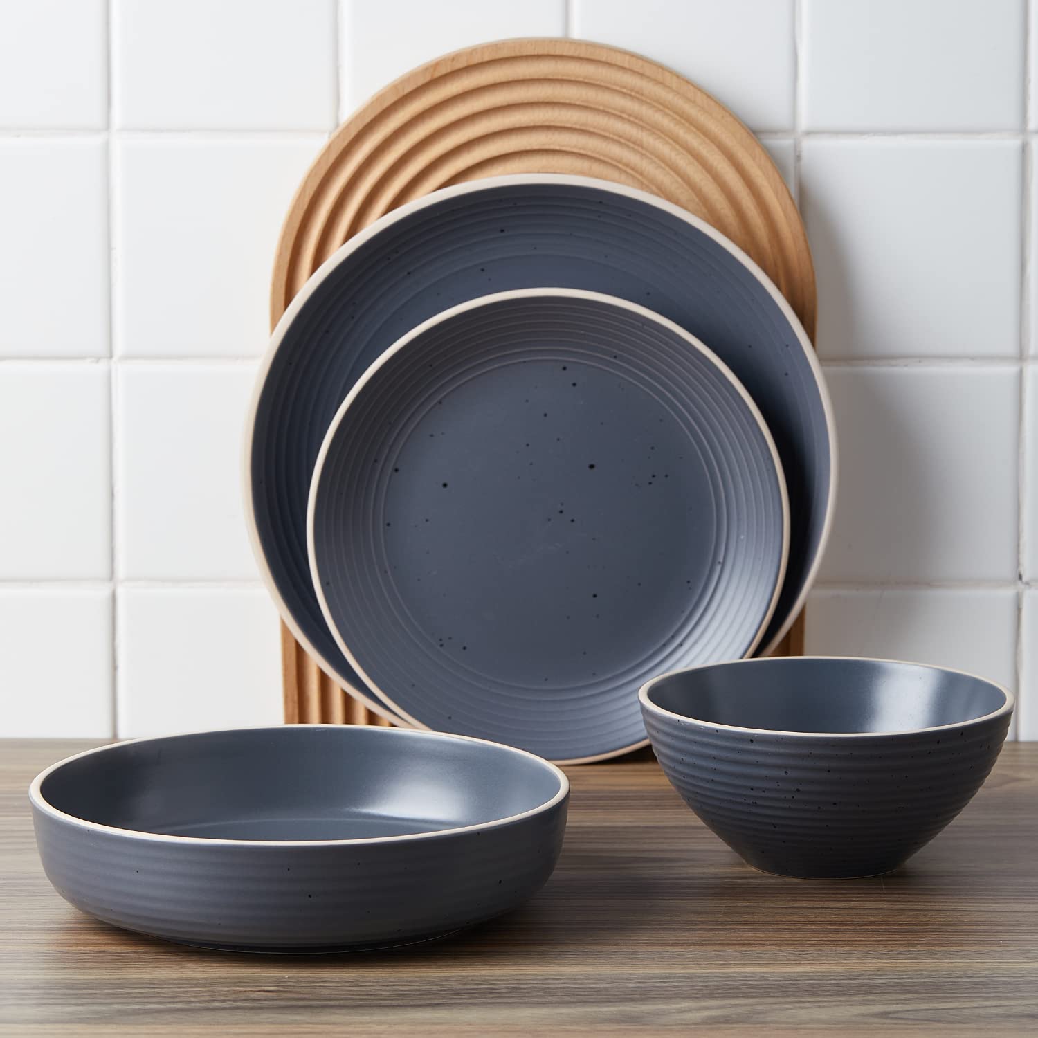 Lauren Modern Stoneware 32-Piece Round Dinnerware Set - Plates & Bowls for 8, Charcoal Gray - Elegant Dinnerware for Family Gatherings & Entertaining