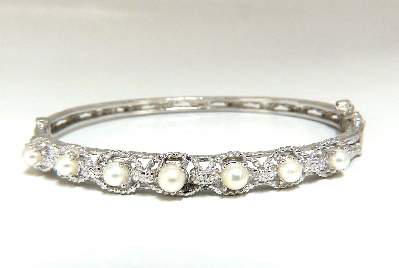 6mm Natural Akoya Pearl Bangle Bracelet - 14K Gold Rope Twist Design for Women, Elegant Jewelry Gift for Wedding, Anniversary & Special Occasions