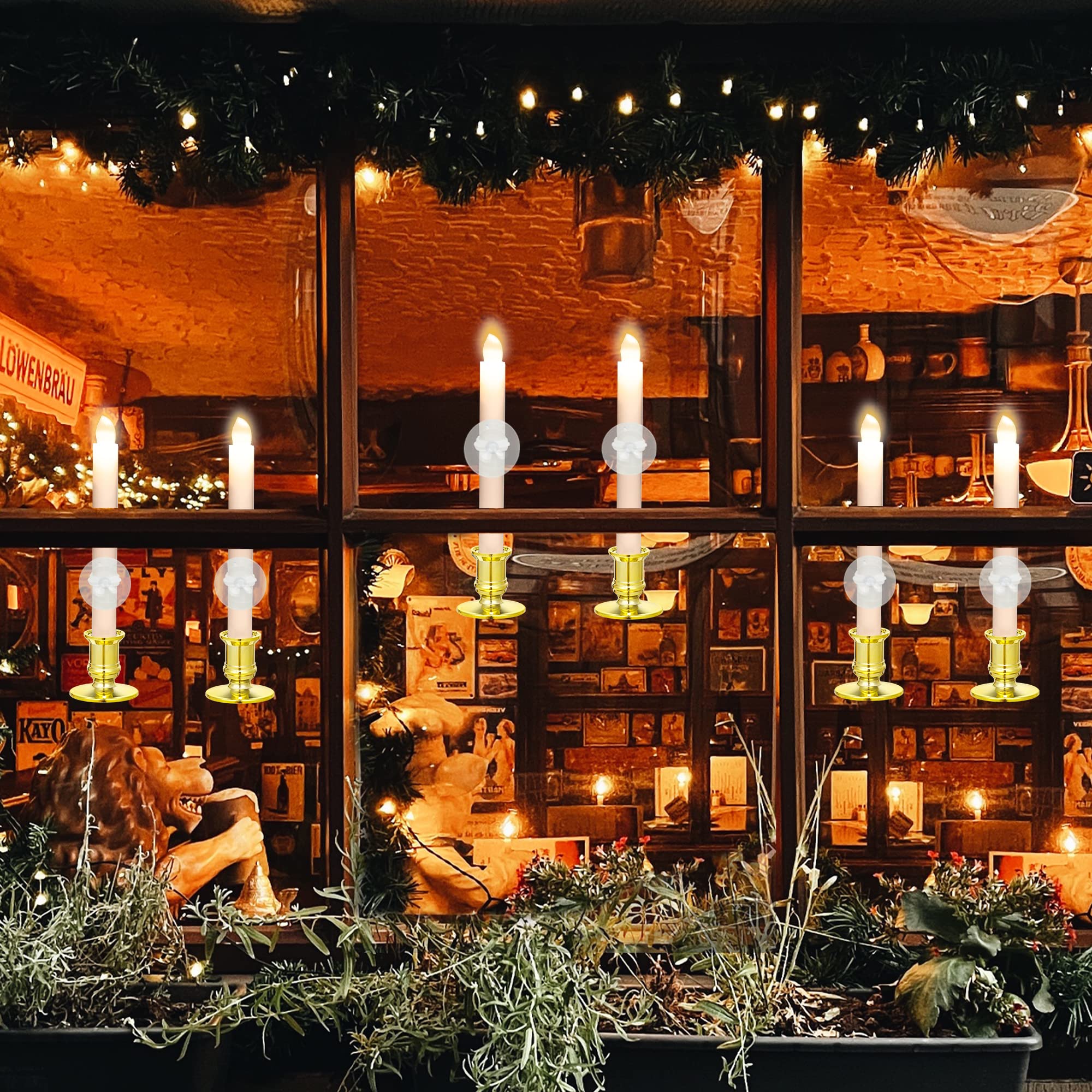 YAUNGEL 8-Pack LED Window Candles with Remote & Timer - Battery Operated Electric Candle Lights for Christmas Decor, Includes Removable Holders & Suction Cups - Perfect for Holiday Windows, Fireplace Mantels & Seasonal Home Decor