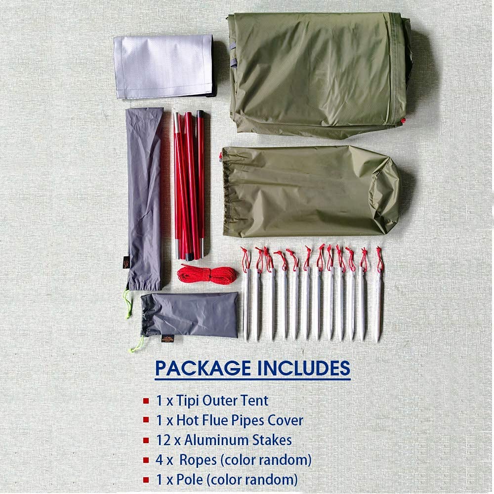 4 Person 5lb Lightweight Tipi Hot Tent with Stove Jack - 7'3