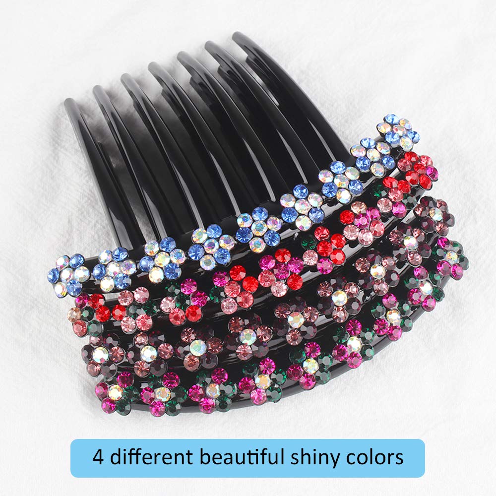 4PCS Rhinestone Hair Combs - Non-Slip Plastic Teeth Side Combs for Women & Girls | Comfortable Hair Clips & Pins for Weddings, Parties & Daily Styling