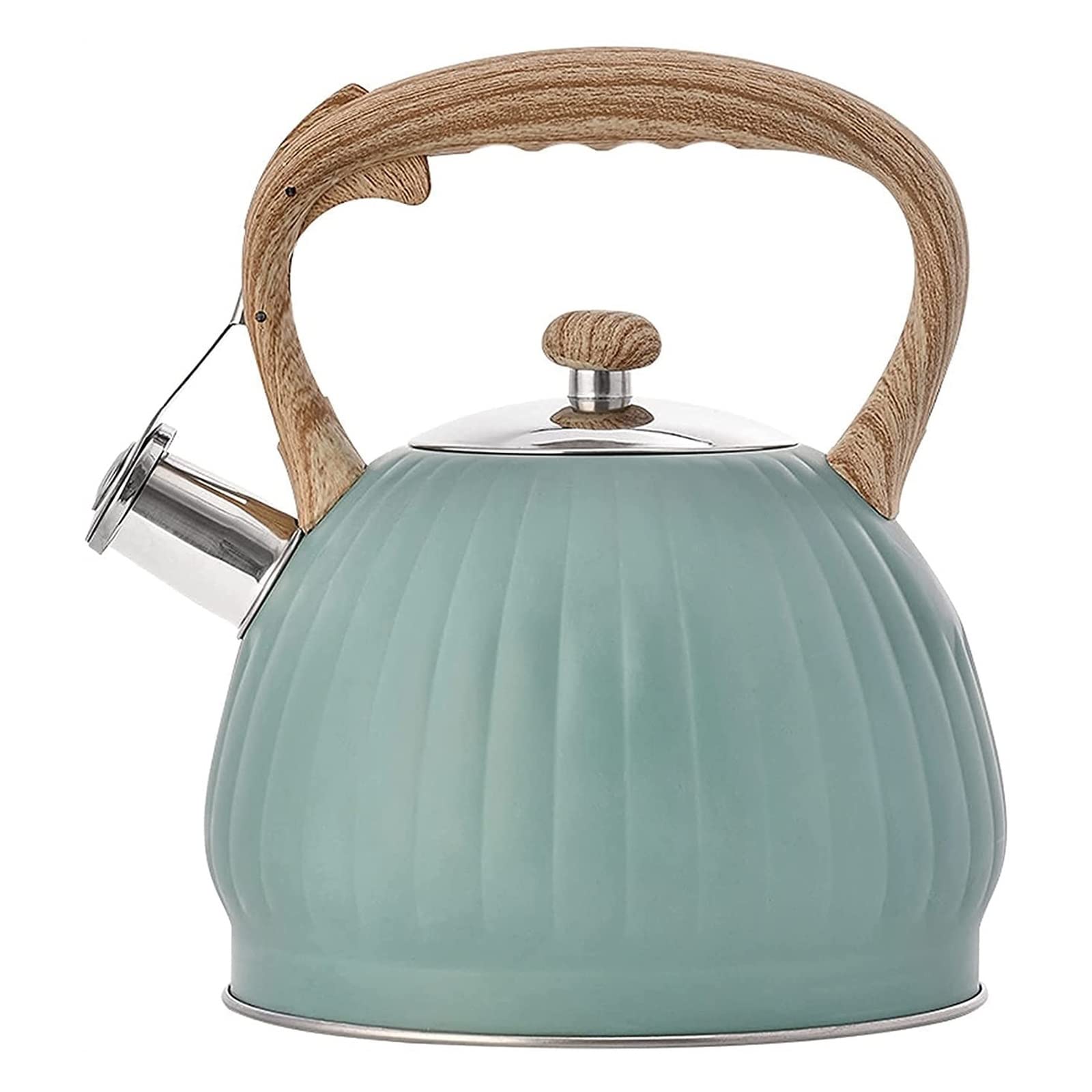 3.5L Stainless Steel Whistling Tea Kettle - Stovetop Pumpkin Shape Teapot with Wood Grain Nylon Handle - Perfect for Home Kitchen, Tea Parties & Gift Giving