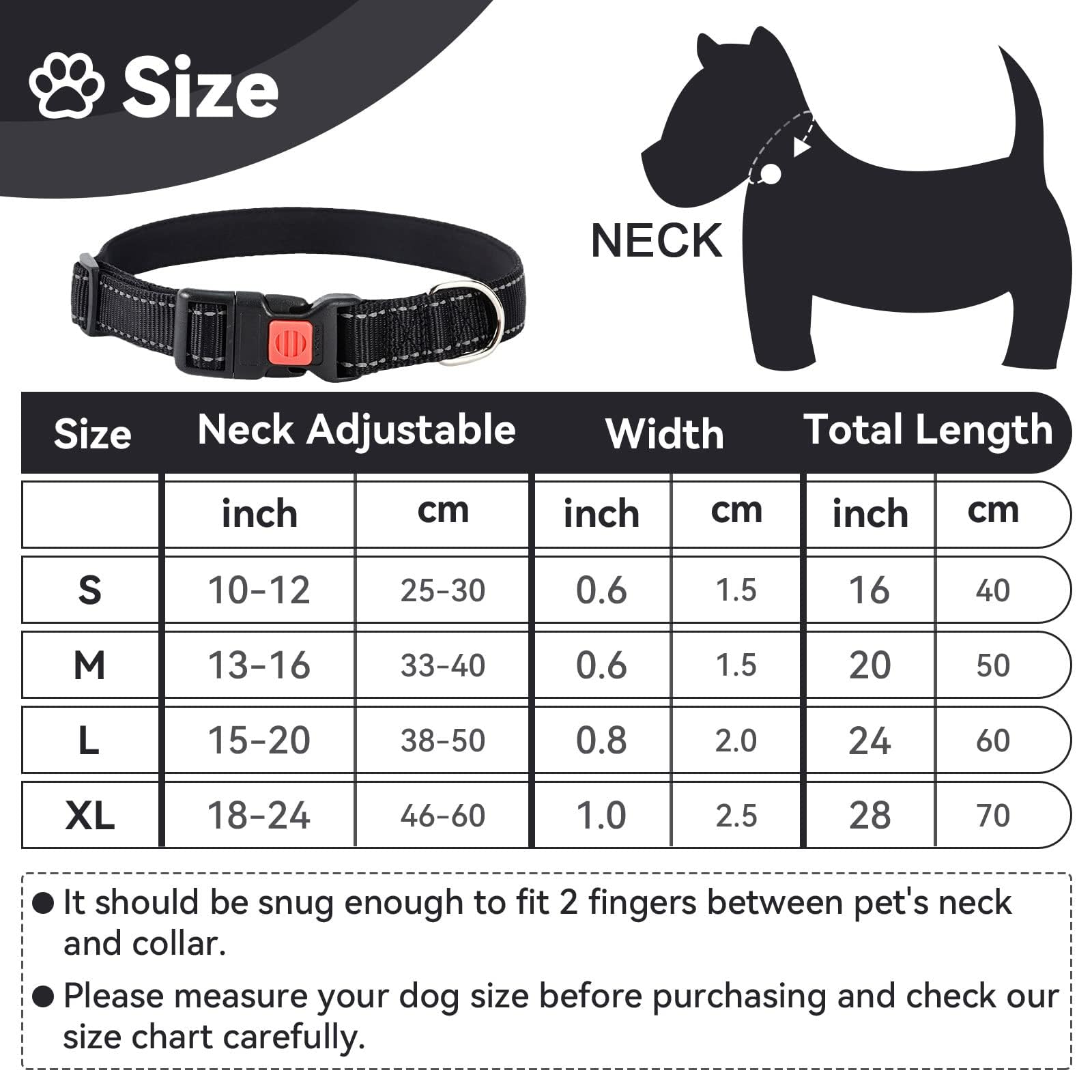 Reflective Adjustable Dog Collar - Ultra Soft Breathable Neoprene Pet Collar with Quick Release Buckle for Small Medium Large Dogs - Perfect for Night Walks, Jogging & Outdoor Adventures