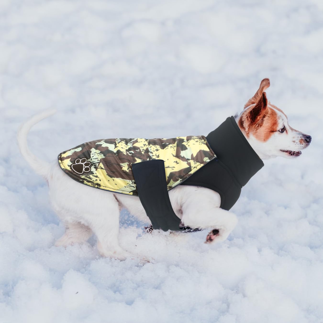 ALAGIRLS Thick Padded Winter Dog Jacket with Harness - Windproof Warm Dog Coat for Small Medium Large Dogs - Brown Star Camo - Perfect for Outdoor Walks & Cold Weather Protection