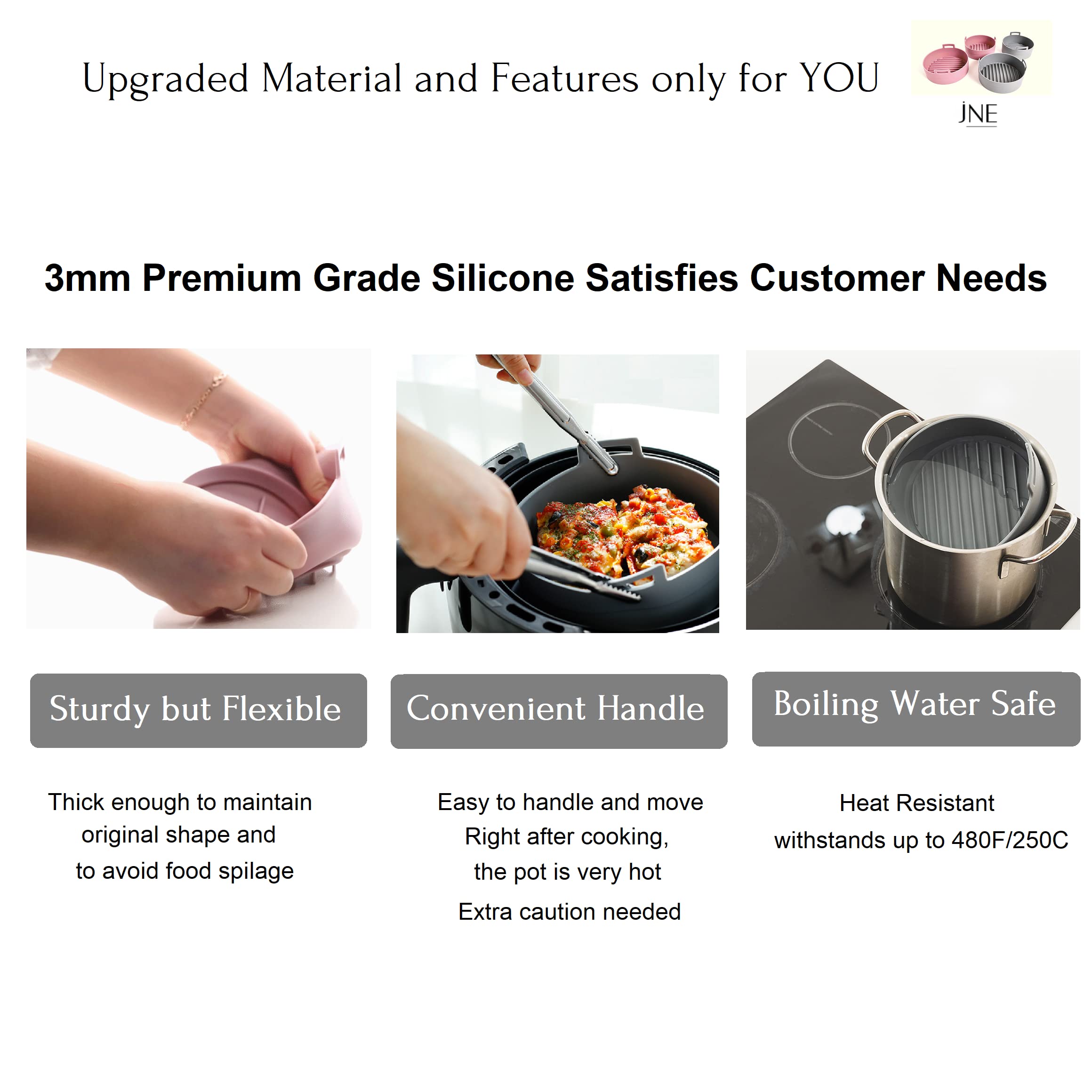 Premium Air Fryer Silicone Pot & Basket Set - 6.3 Inch Food Safe Oven Accessories | Non-Stick, Easy Clean Replacement for Parchment Liners (Gray) | Perfect for Cooking, Baking & Meal Prep in Air Fryers
