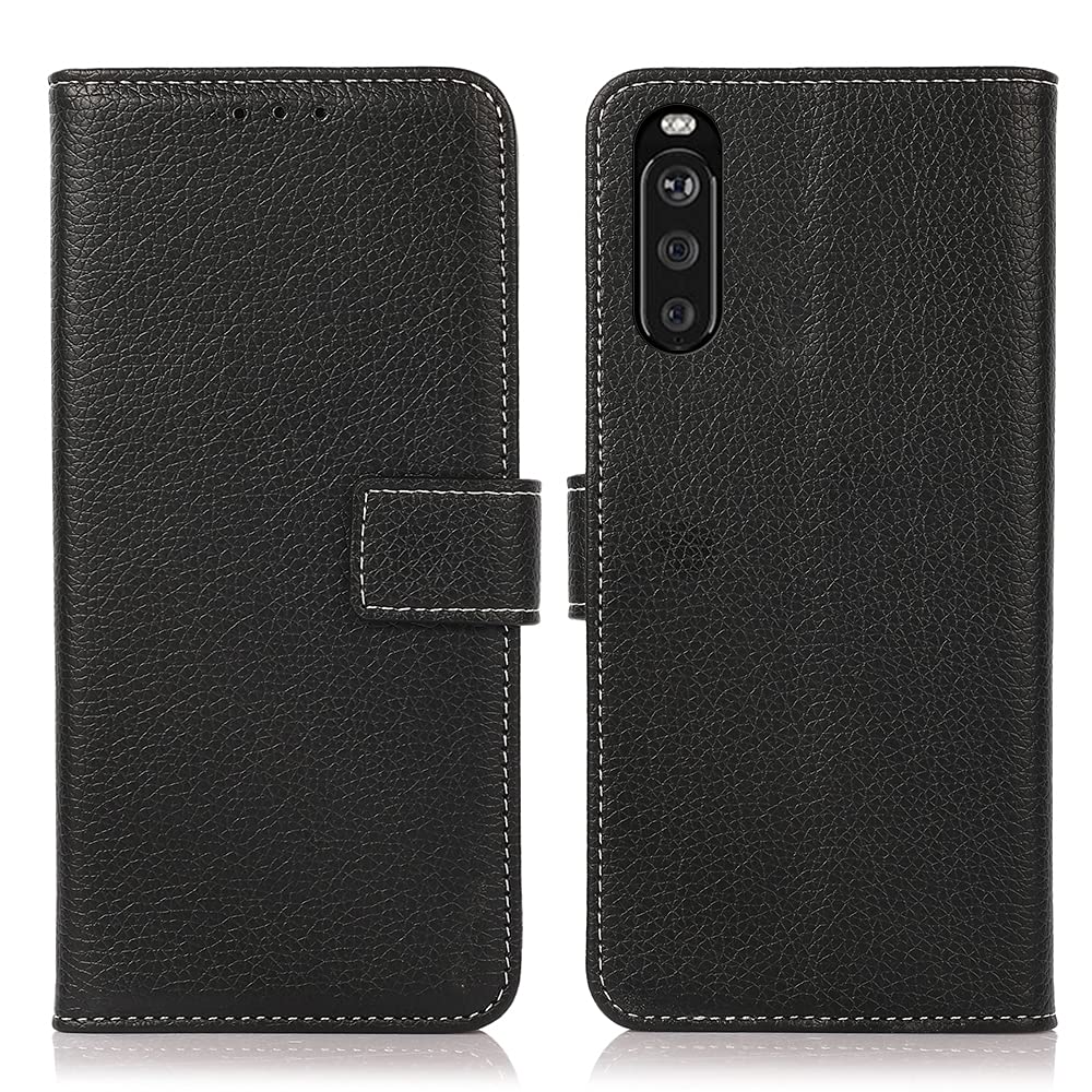 Sony Xperia 10 III Phone Case - Premium Litchi Texture PU Leather Flip Cover with Card Holder & Stand | Wallet Case for Daily Use, Travel & Business Meetings