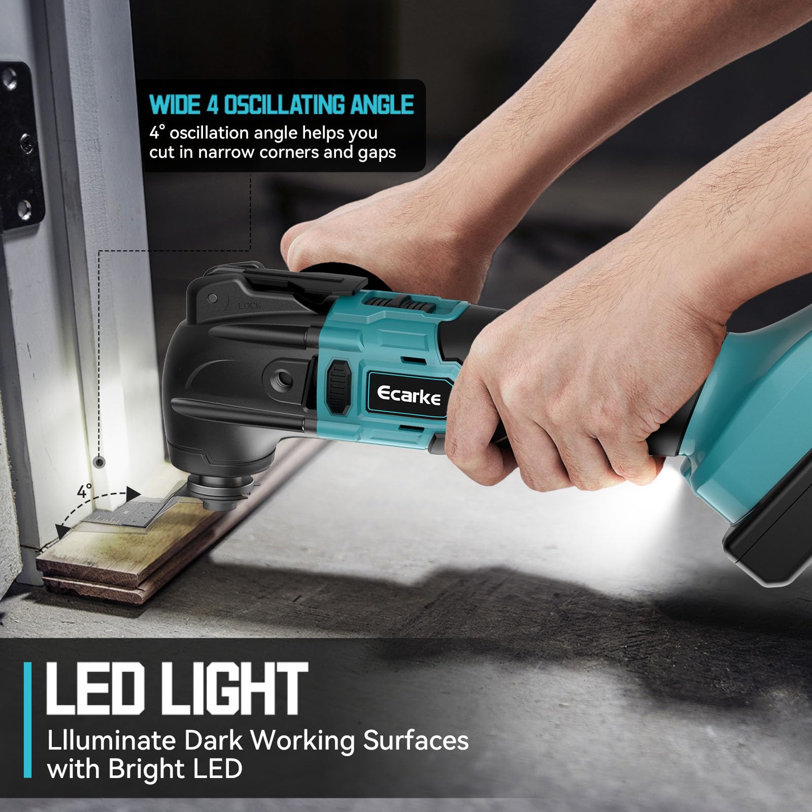 Ecarke 18V Li-Ion Brushless Multi-Function Power Tool for Makita Battery - 6 Adjustable Speed Oscillating Multi-Tool for Cutting, Scraping, Sanding with 23 Accessories (Battery Not Included) - Perfect for DIY Projects, Home Renovation & Woodworking