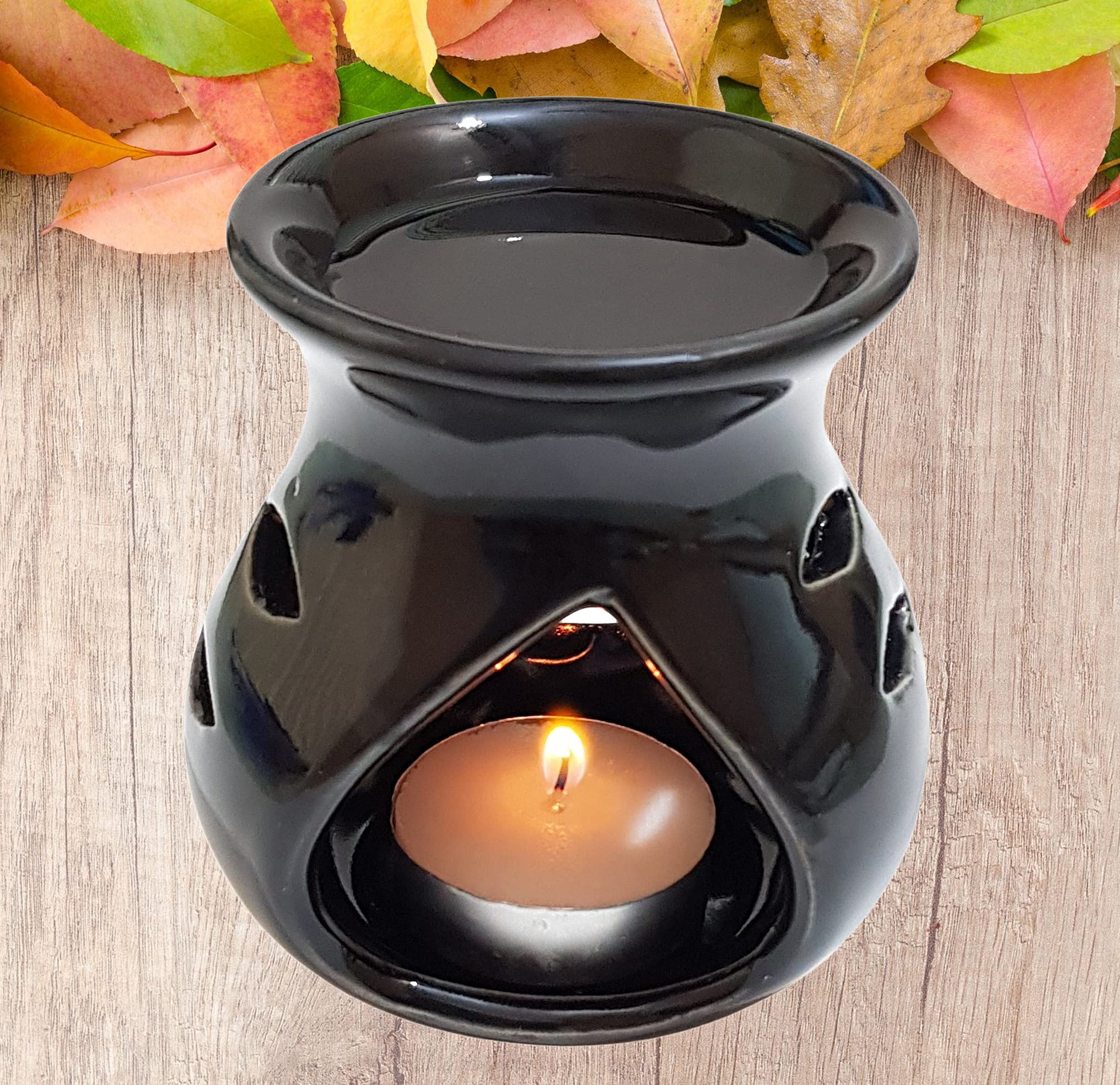 Pure Source India Ceramic Oil Burner Aroma Diffuser Set of 2 (Black & Yellow) | Essential Oil Diffuser for Yoga, Meditation & Home Relaxation