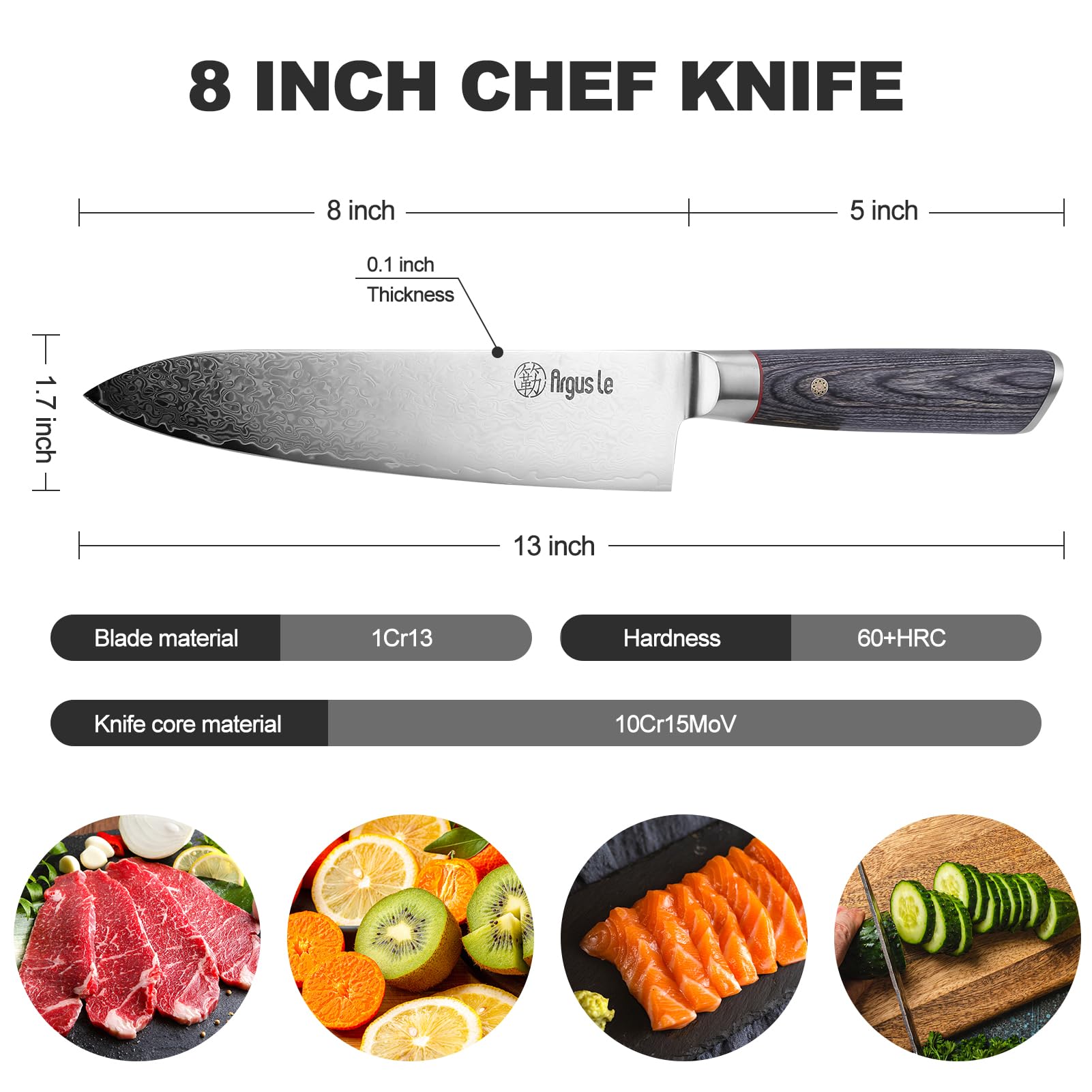 Premium 8 Inch Damascus Chef Knife - Japanese VG-10 Stainless Steel Kitchen Knife with Razor Sharp Edge - Perfect for Slicing Meat, Chopping Vegetables - Ideal for Home Cooking & Professional Restaurants - Includes Grey Handle & Elegant Gift Box - Great for Wedding Gifts & Culinary Enthusiasts