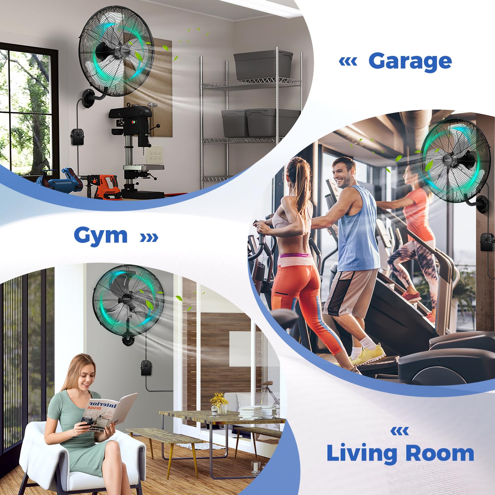 COSTWAY 2-Pack 20-Inch Heavy Duty Metal Wall Mount Fan with 3 Speed Settings, 85° Oscillation & 30° Adjustable Tilt - Aluminum Blade Wall Fan for Garage, Warehouse, Workshop, Home Gym, Patio (Black) | Powerful Cooling for Industrial & Residential Spaces