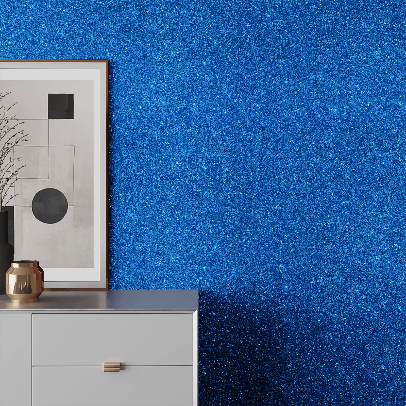 VEELIKE Blue Glitter Peel and Stick Wallpaper - 15.7''x354'' Self-Adhesive Removable Contact Paper for Bedroom Walls, Cabinets, Dressers & Tables - Sparkly Blue Glitter Fabric Roll for Home Decor, DIY Projects & Room Makeovers