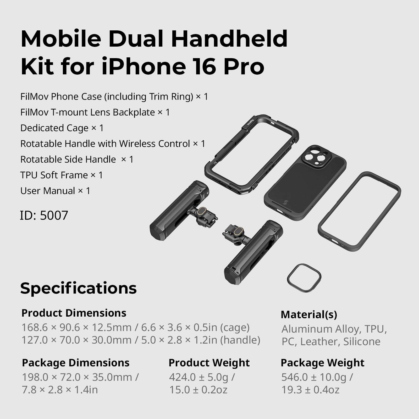 SmallRig iPhone 16 Pro Video Cage Kit - Dual Handheld Rig with Wireless Quick Release Side Handle for Professional Video Recording, YouTube, Live Streaming & Vlogging (Model 5007) - Perfect for Content Creators, Filmmakers and Mobile Videographers