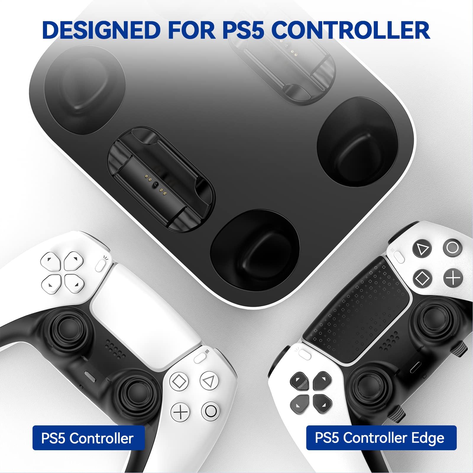 LVFAN PS5 Controller Charger Station - Fast Charging Dock for Playstation 5 & DualSense Edge Controllers (White) | Perfect for Gaming Setup & Multiplayer Sessions