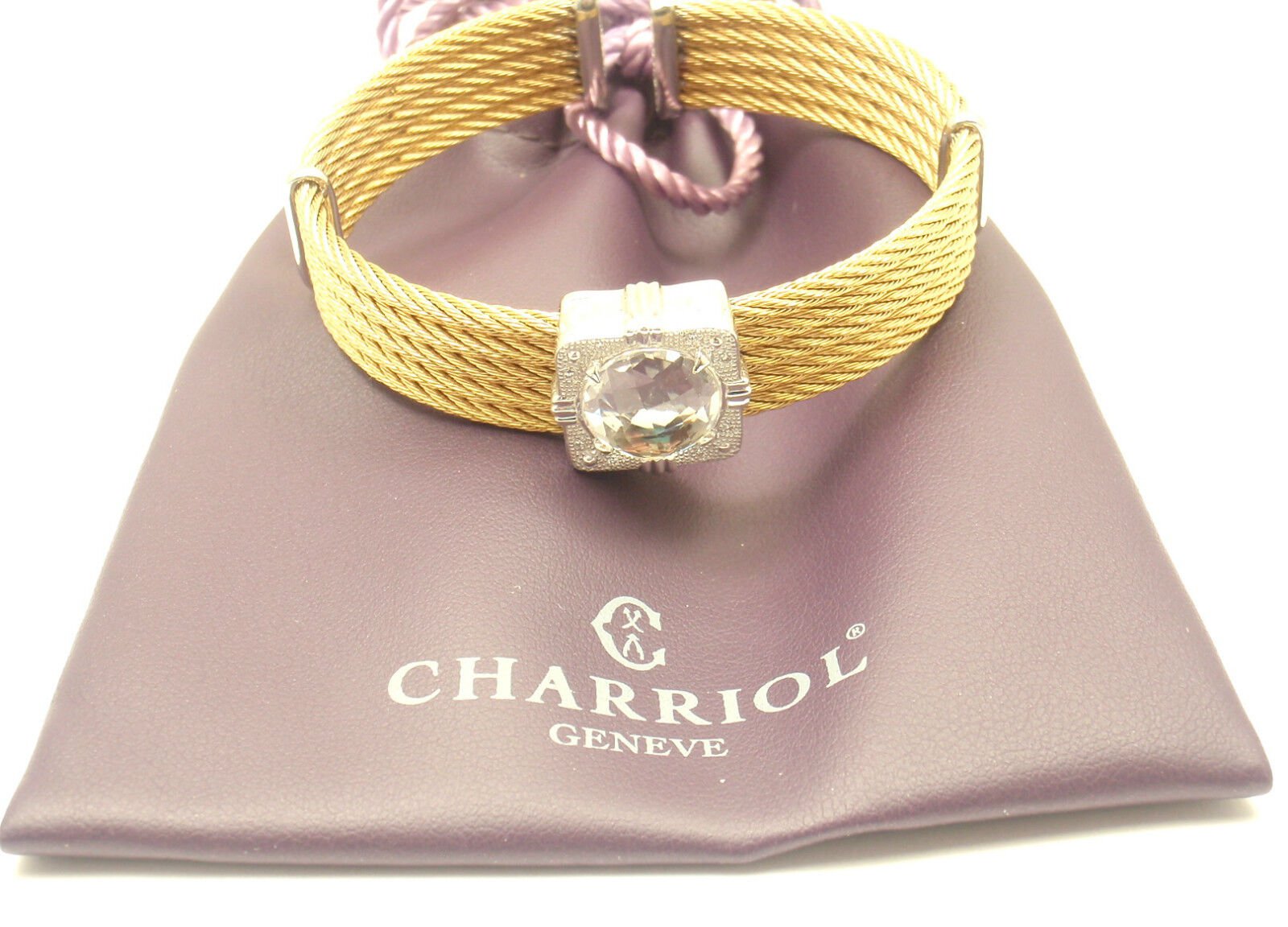 Authentic Charriol 18K Gold & Steel Wire Diamond White Topaz Celtic Bracelet - Luxury Jewelry for Women, Elegant Gift for Her, Perfect for Weddings & Special Occasions