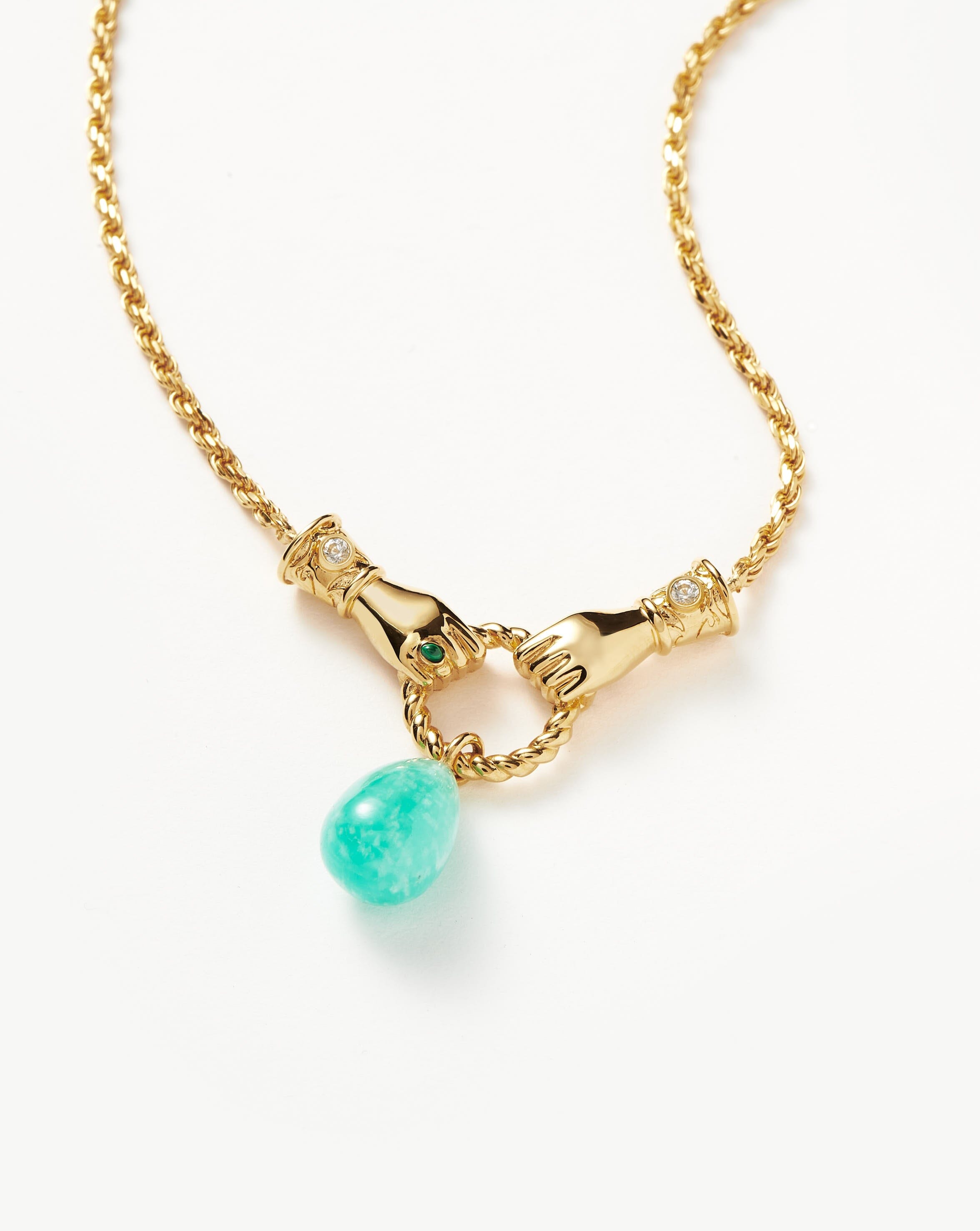 Harris Reed In Good Hands Drop Pendant Necklace - 18k Gold Plated Amazonite & Pearl Jewelry for Women | Elegant Gift for Birthday, Anniversary & Special Occasions