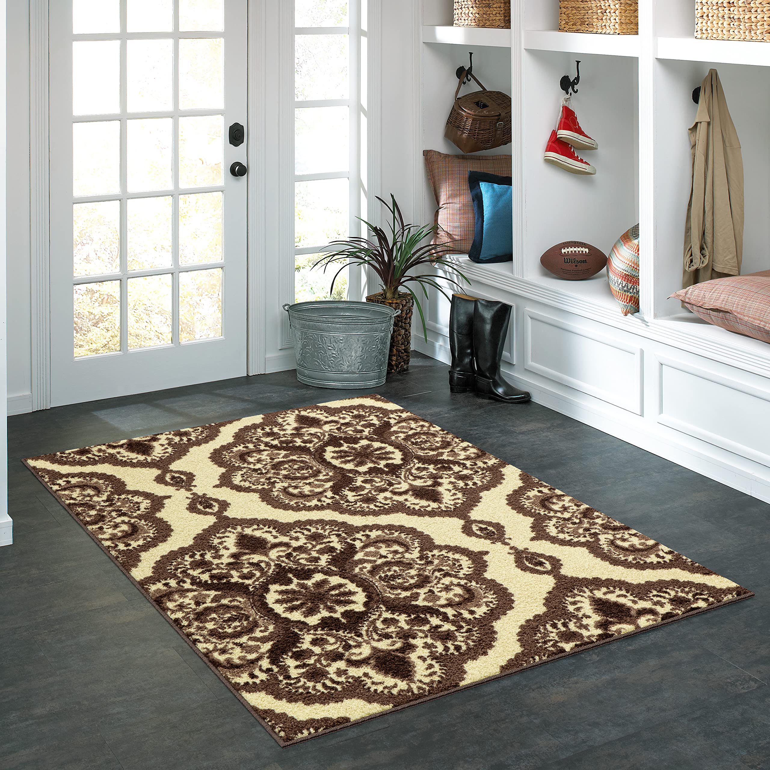 Maples Rugs Vivian Medallion Area Rug - Handmade in USA - 3'4 x 5 Walnut Brown - Non-Slip Living Room & Bedroom Rug - Perfect for Home Decor, Dining Area, and Office Spaces