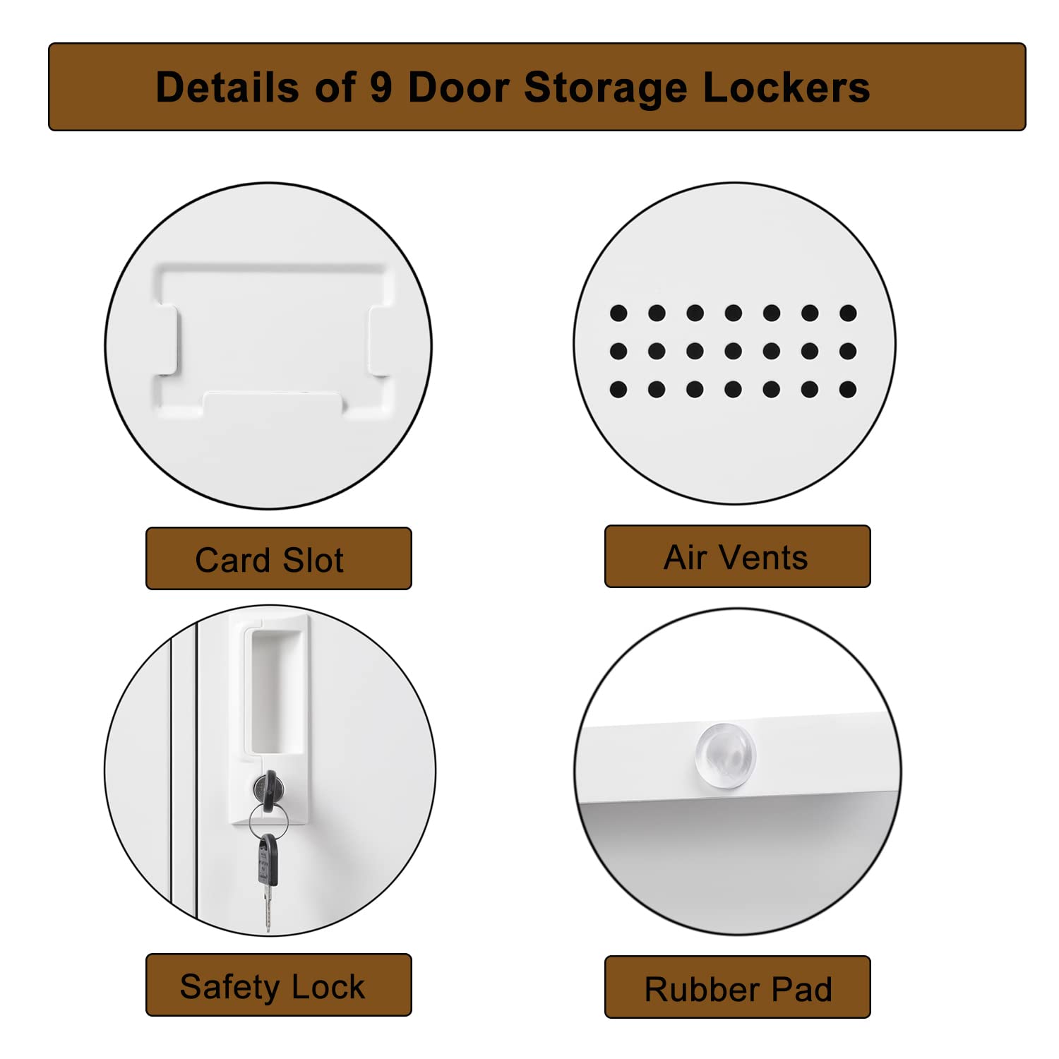 9-Door Metal Locker Storage Cabinet - Heavy Duty Steel Office Lockers with Key Lock & Ventilation - Secure Employee Storage for Office, School, Gym, Garage & Warehouse Organization