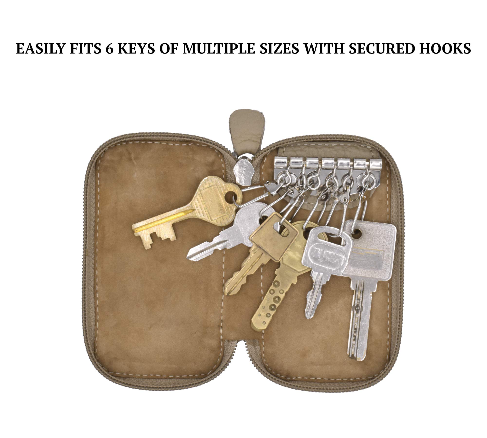 Premium Full Grain Genuine Leather Keychain Holder - 6 Key Hook Organizer Pouch for Men & Women | Durable Key Ring Case for Home, Office, Car Keys & Daily Essentials