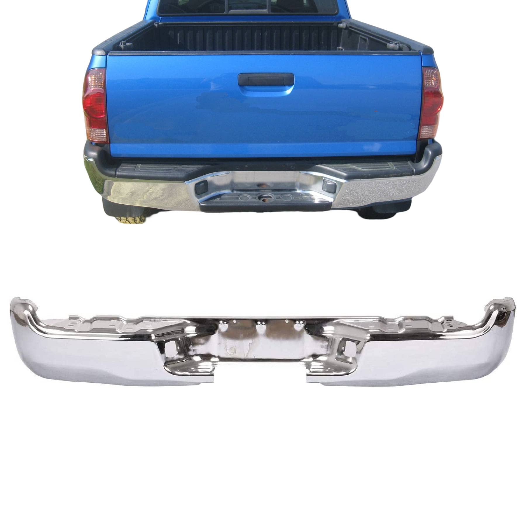 Perfit Liner Steel Rear Bumper Face Bar Chrome Compatible With 2005-2015 TOYOTA Tacoma - TO1102240 5215104061 - Durable Protection for Off-Road & Towing