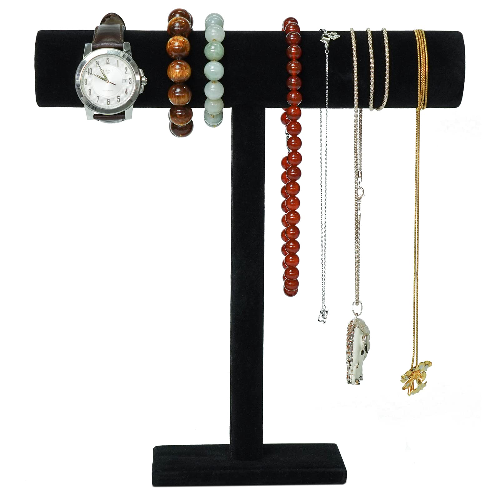 G Ganen T-Bar Necklace Holder - Black Velvet Jewelry Display Stand for Necklaces, Chains, Bracelets & Watches (12