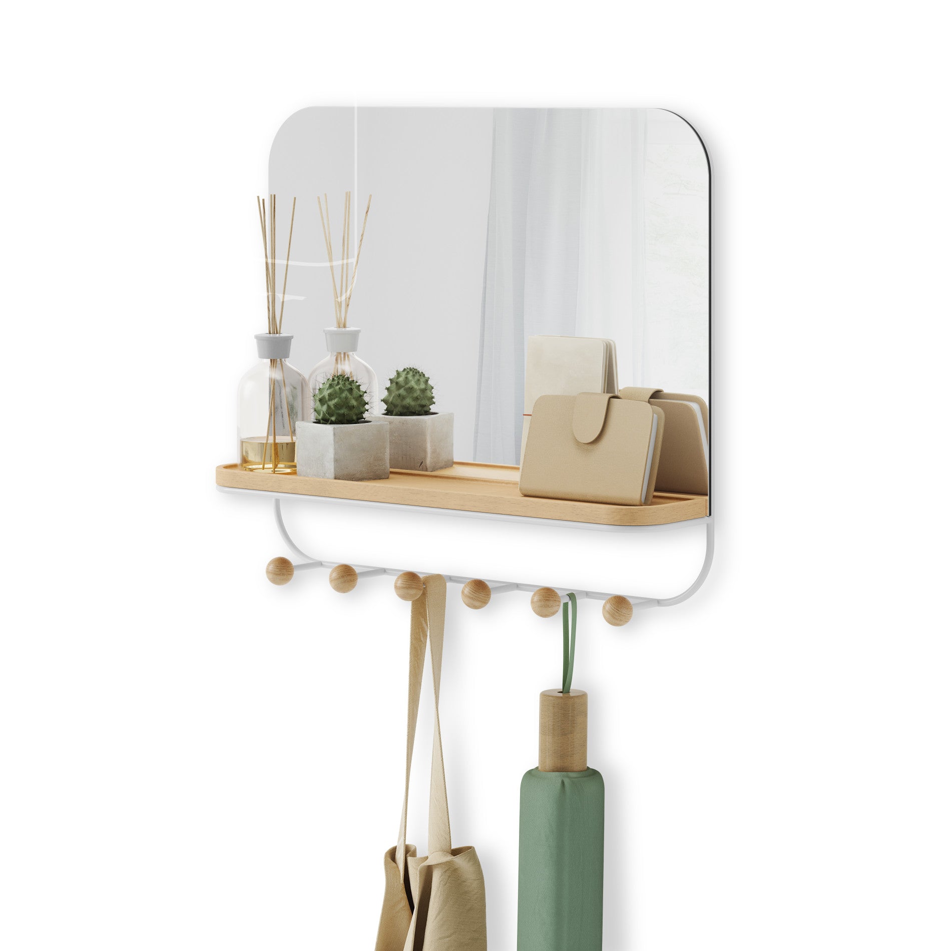 Stylish Wall Mirror with Hooks - Decorative Hanging Mirror for Bedroom, Bathroom & Entryway - Perfect for Home Decor and Organization