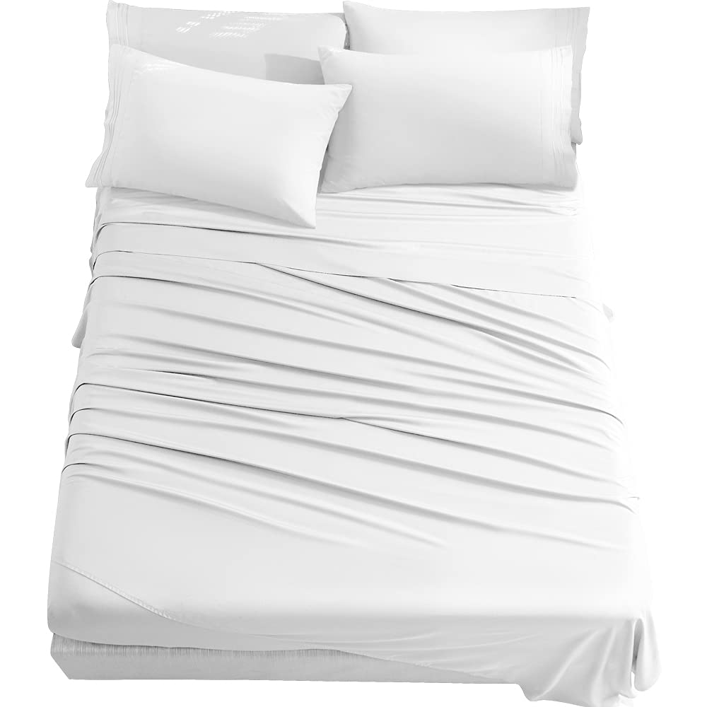 SAKIAO 6-Piece Full Size Bed Sheet Set - Ultra Soft Brushed Microfiber 1800 Thread Count Percale Weave - Fits 16