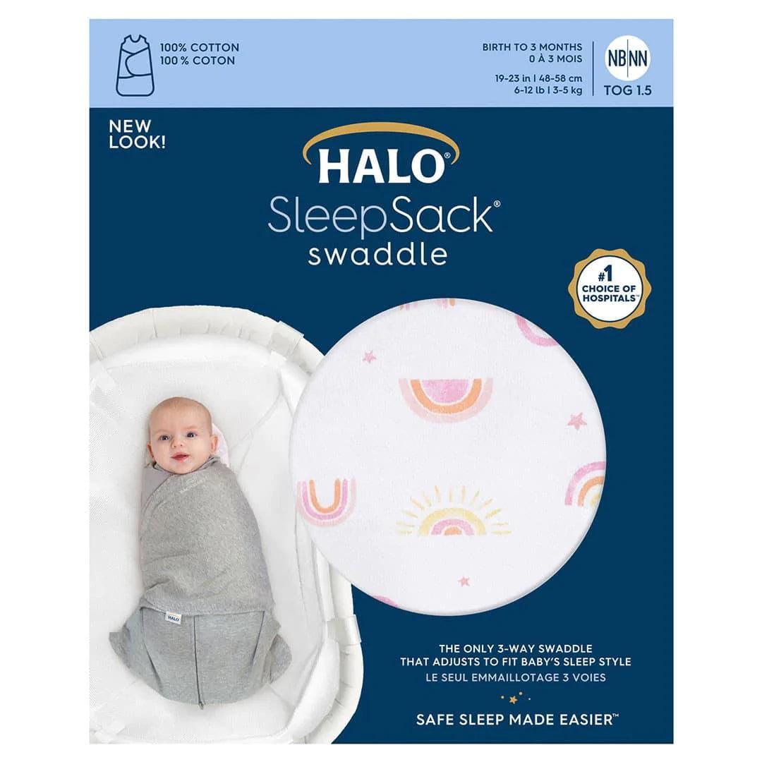 Halo Sleepsack Swaddle - 1.5 TOG Baby Sleeping Bag with Sunshine Rainbows Design | Soft & Safe Infant Swaddle for Newborns to 6 Months | Perfect for Nursery, Daycare & Travel