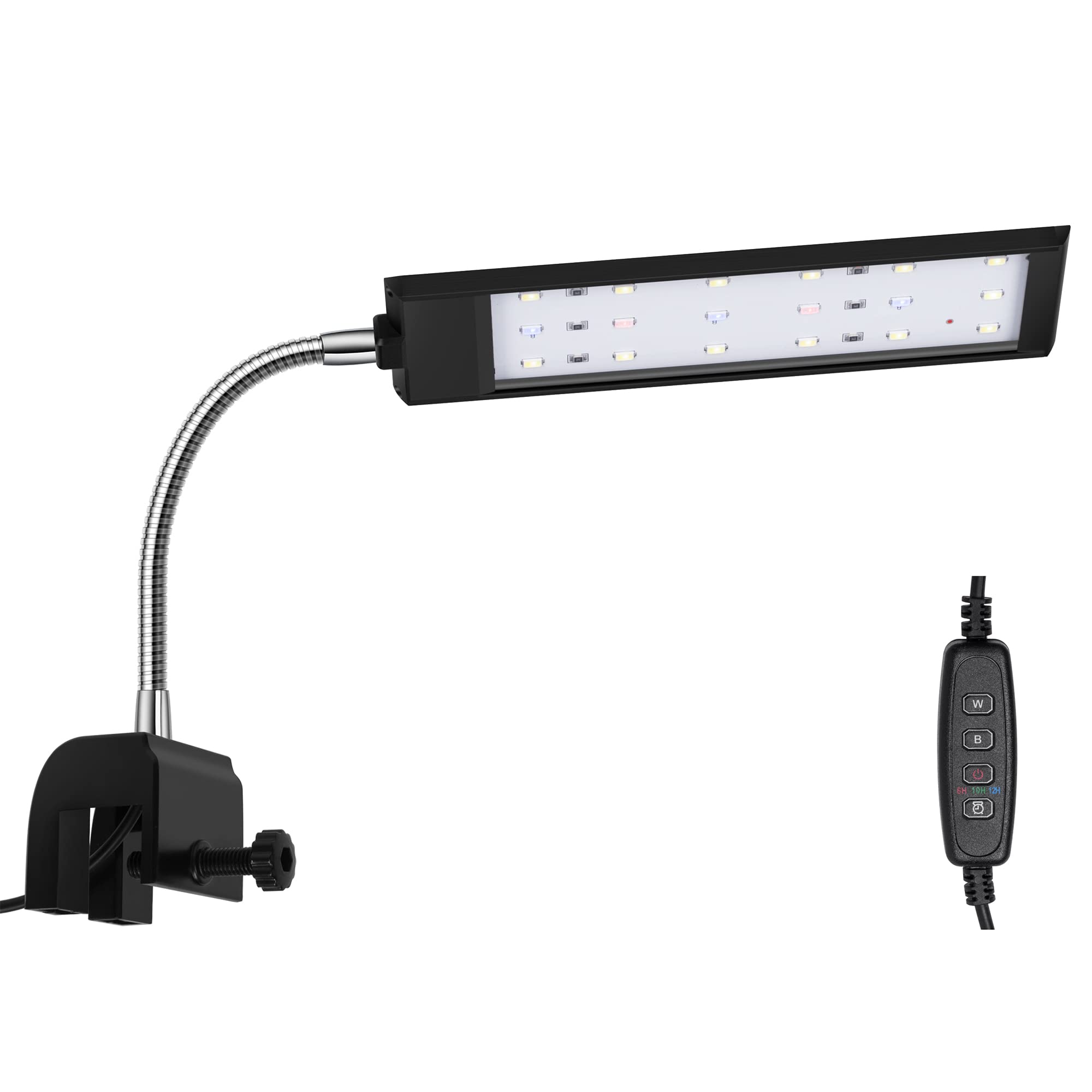 5 Gallon LED Aquarium Light with Timer & Dimmer - Clip-On Fish Tank Light for Plants, White Blue Red LEDs (7W) - Perfect for Small Aquariums & Nano Tanks
